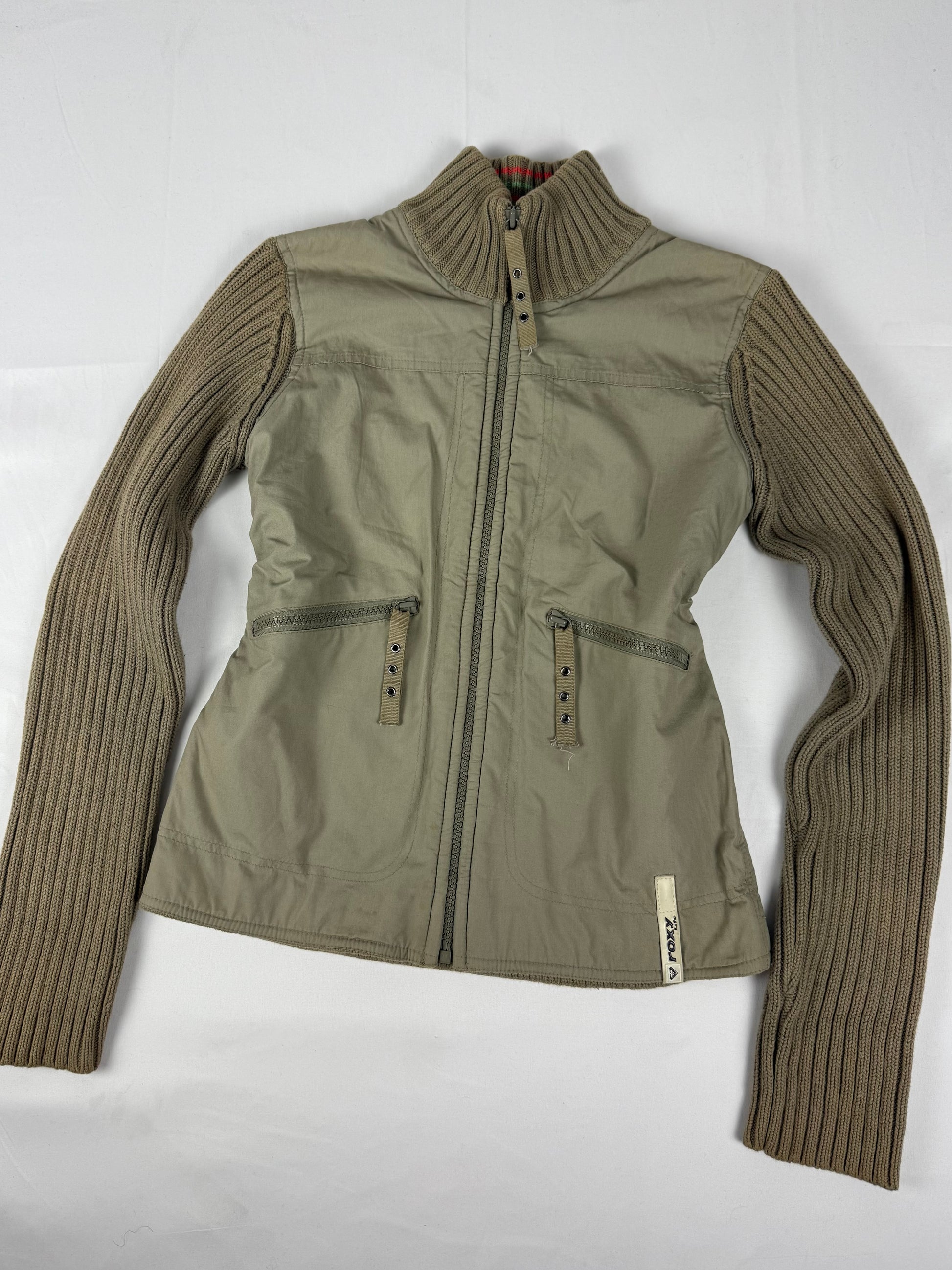 Khaki zip up cotton biker jacket (S)