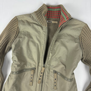 Khaki zip up cotton biker jacket (S)