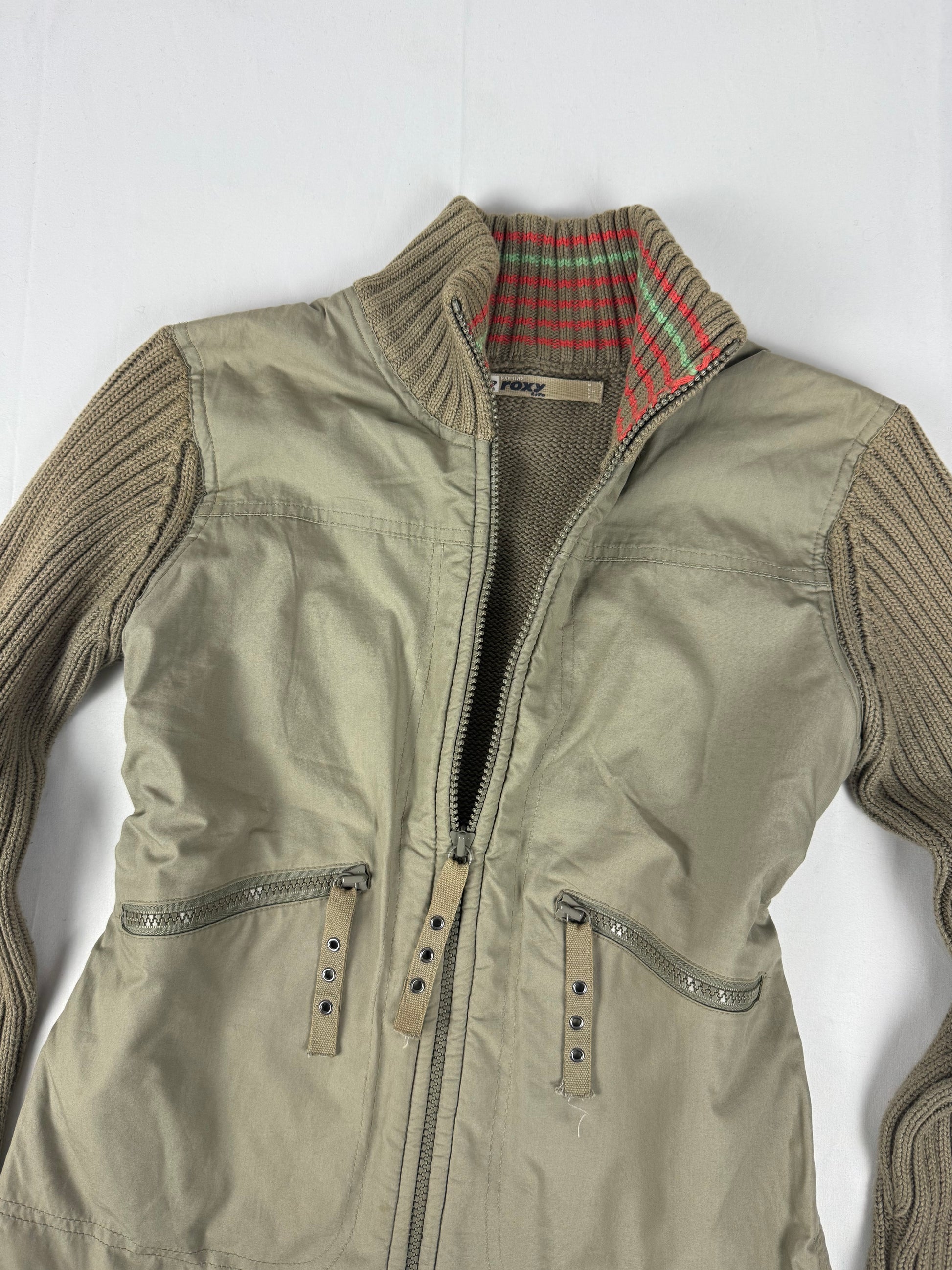Khaki zip up cotton biker jacket (S)
