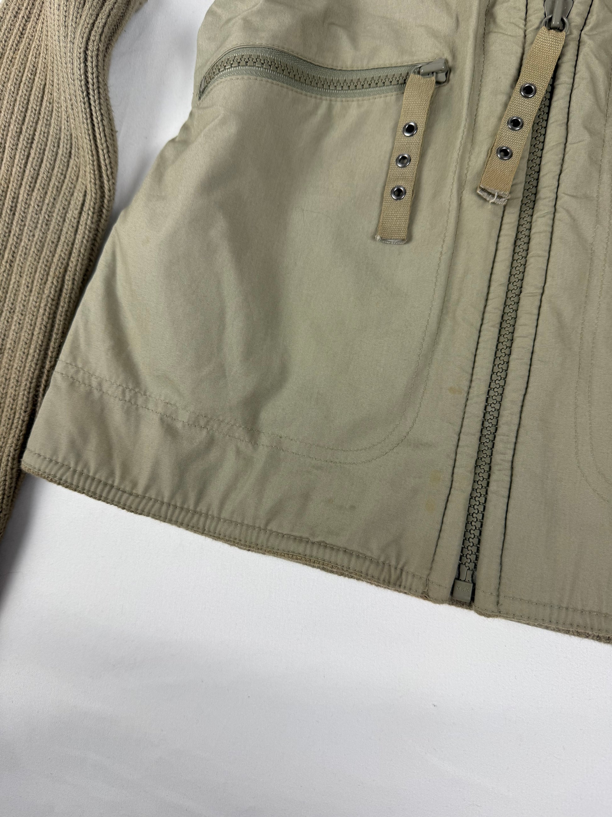 Khaki zip up cotton biker jacket (S)