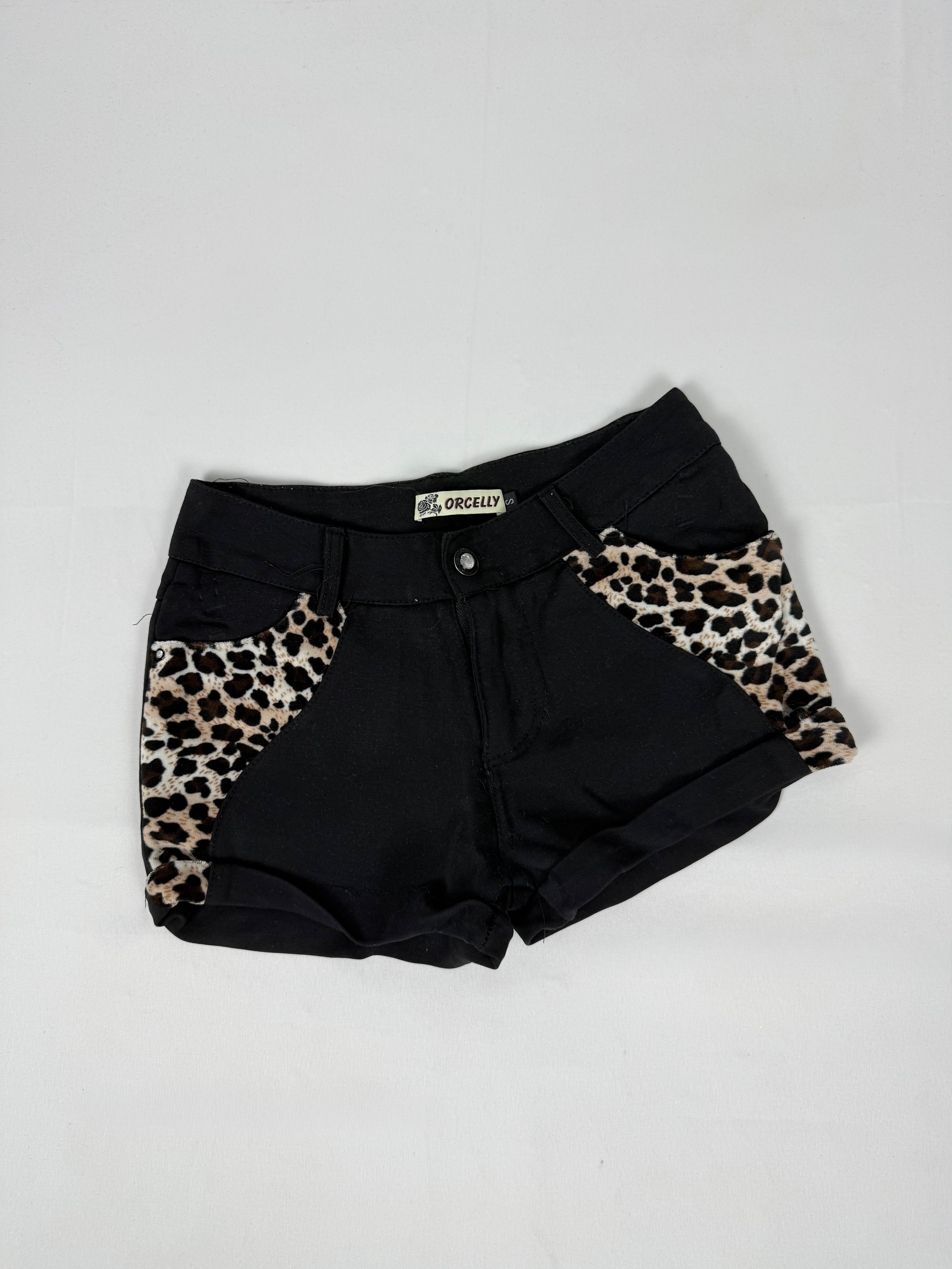 Black animal print stretchy low rise mini short (S)