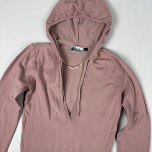 Pink V neck tight fit hooded jumper (XS/S)