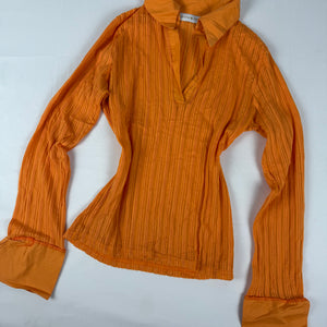 Orange striped see trough stretchy polo top (S/M)