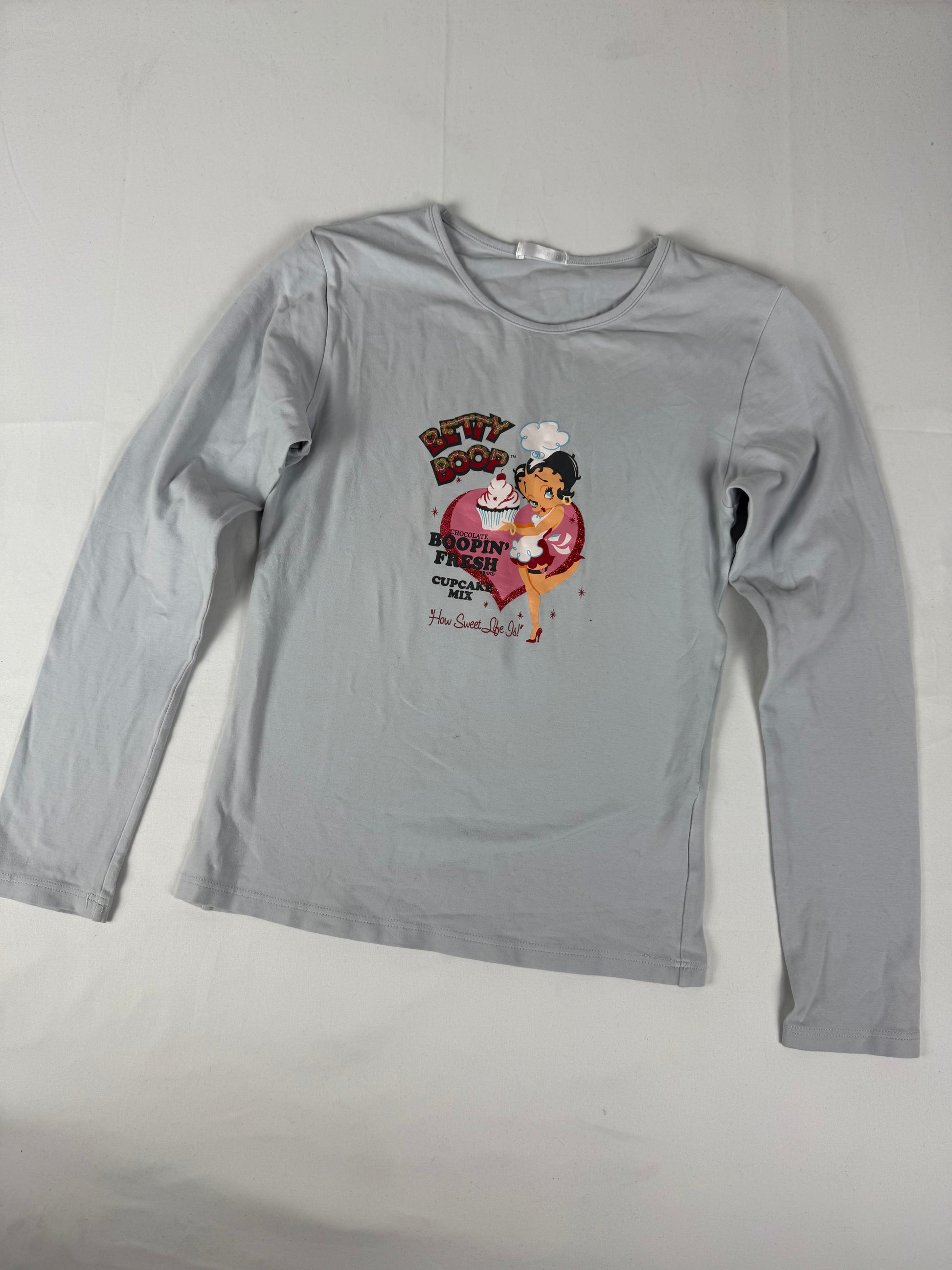 Baby blue cotton logo tight fit long sleeves top (S)