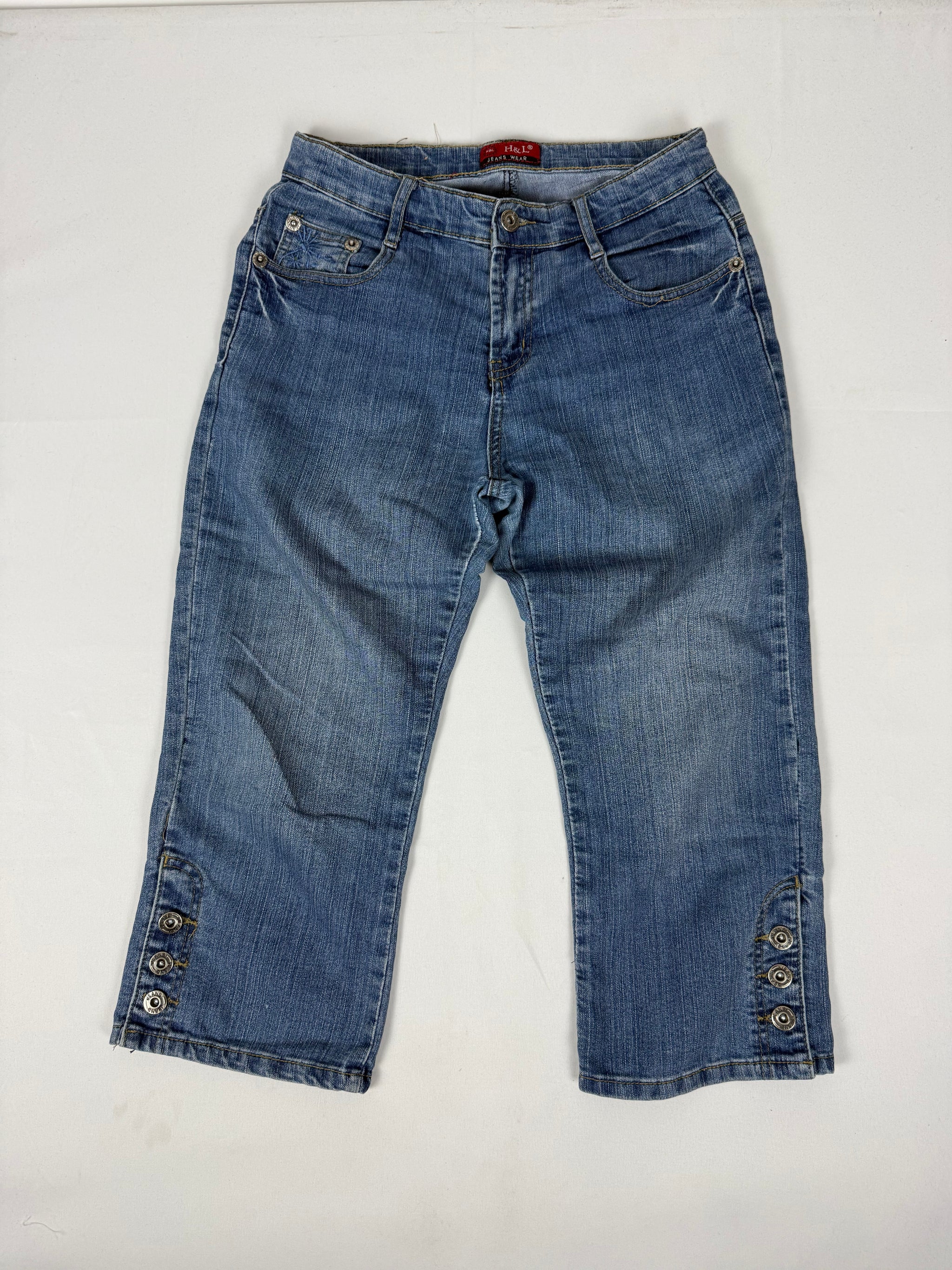 Blue denim low rise capri pants (S)