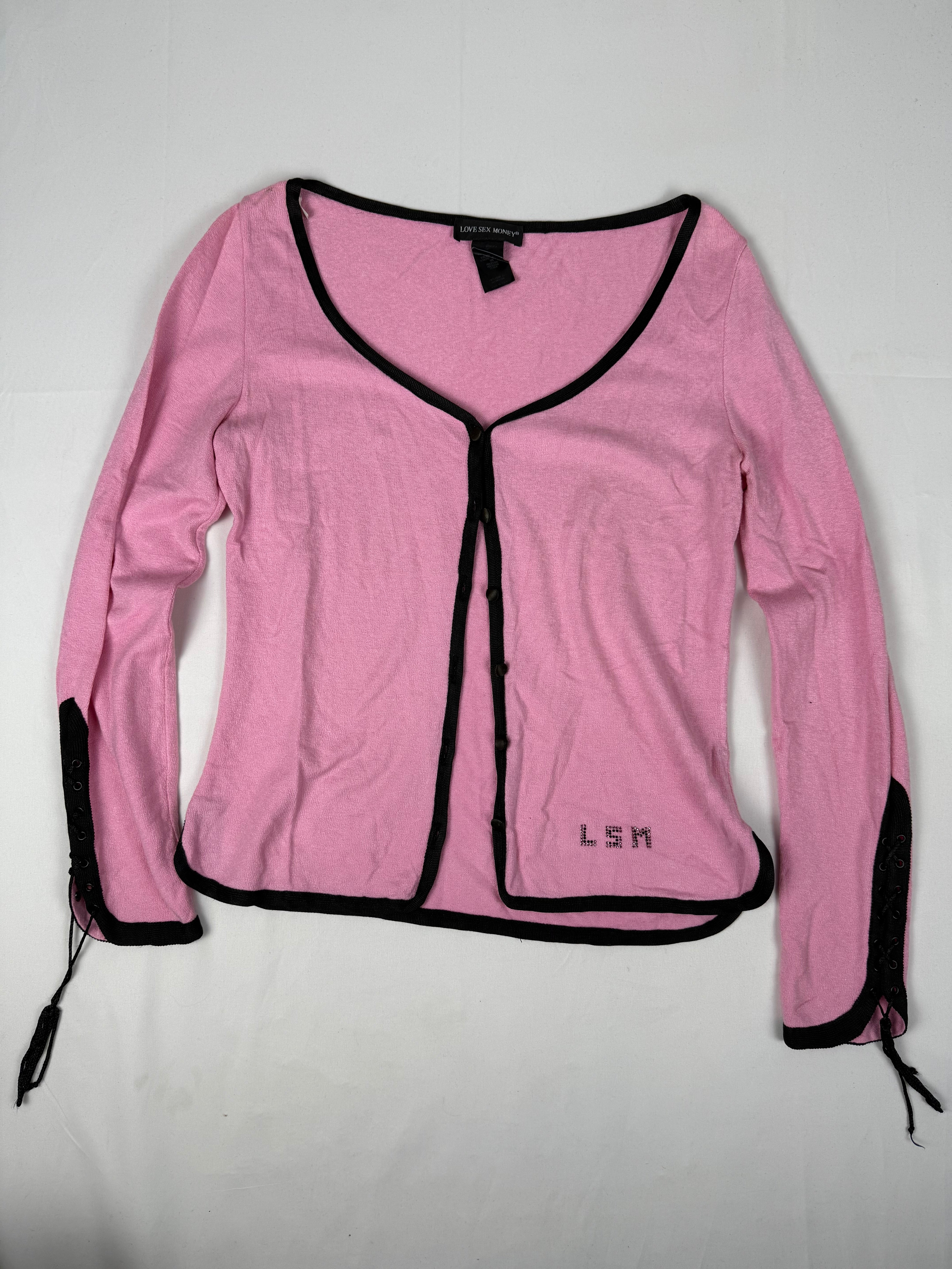 Pink lace up cardigan jumper (L)