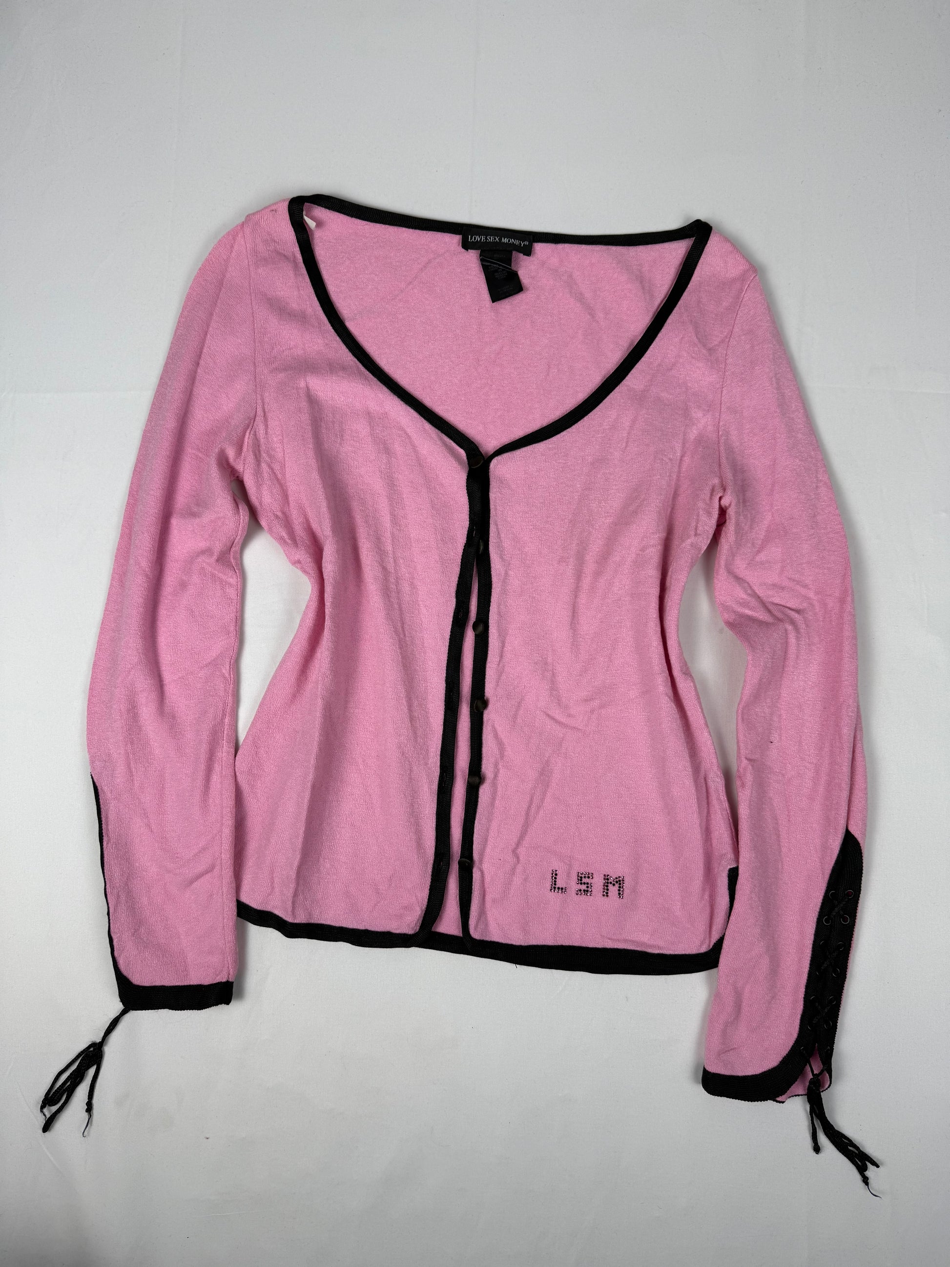 Pink lace up cardigan jumper (L)