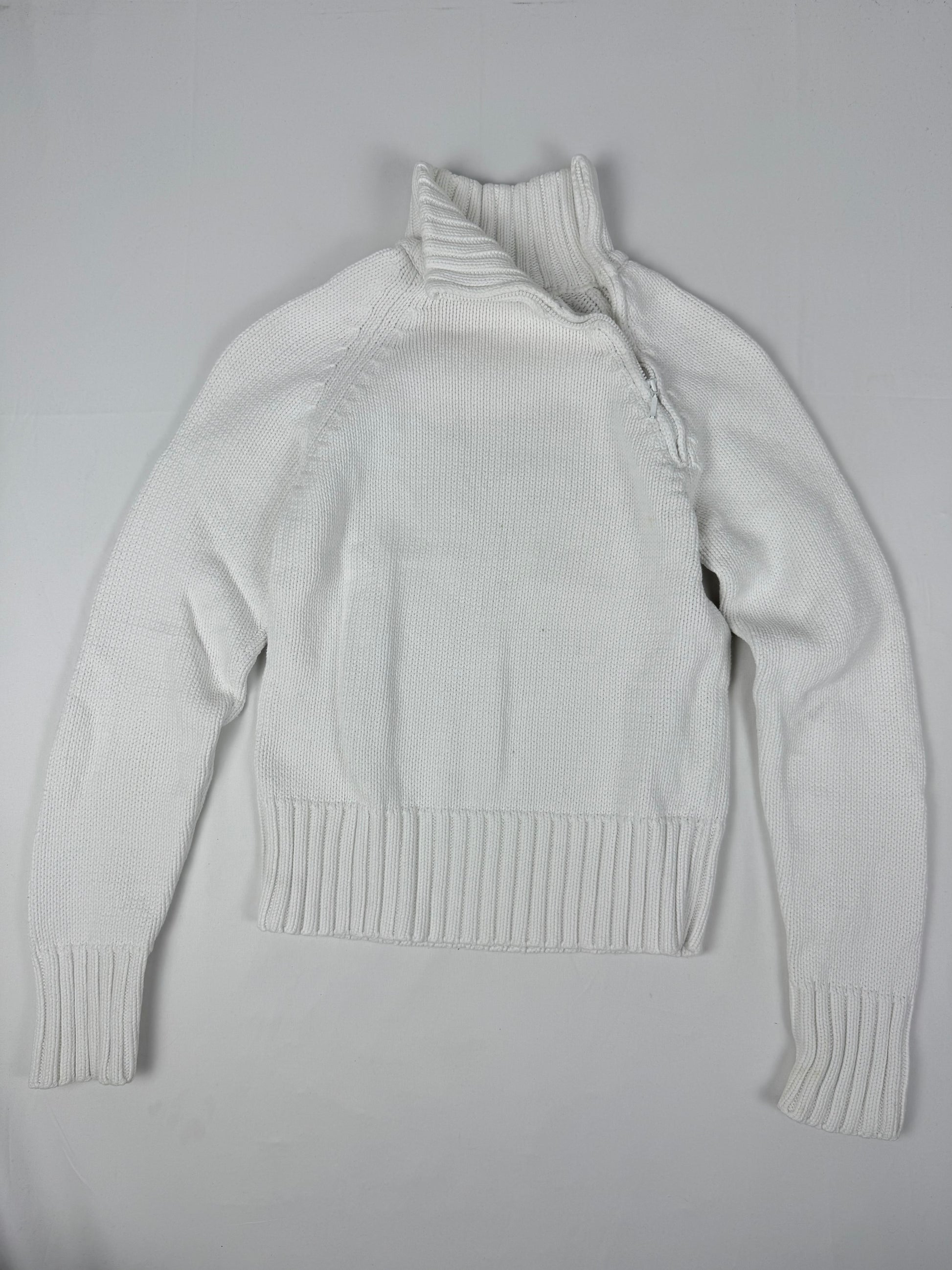 White zip up high neck cotton jumper (S/M)