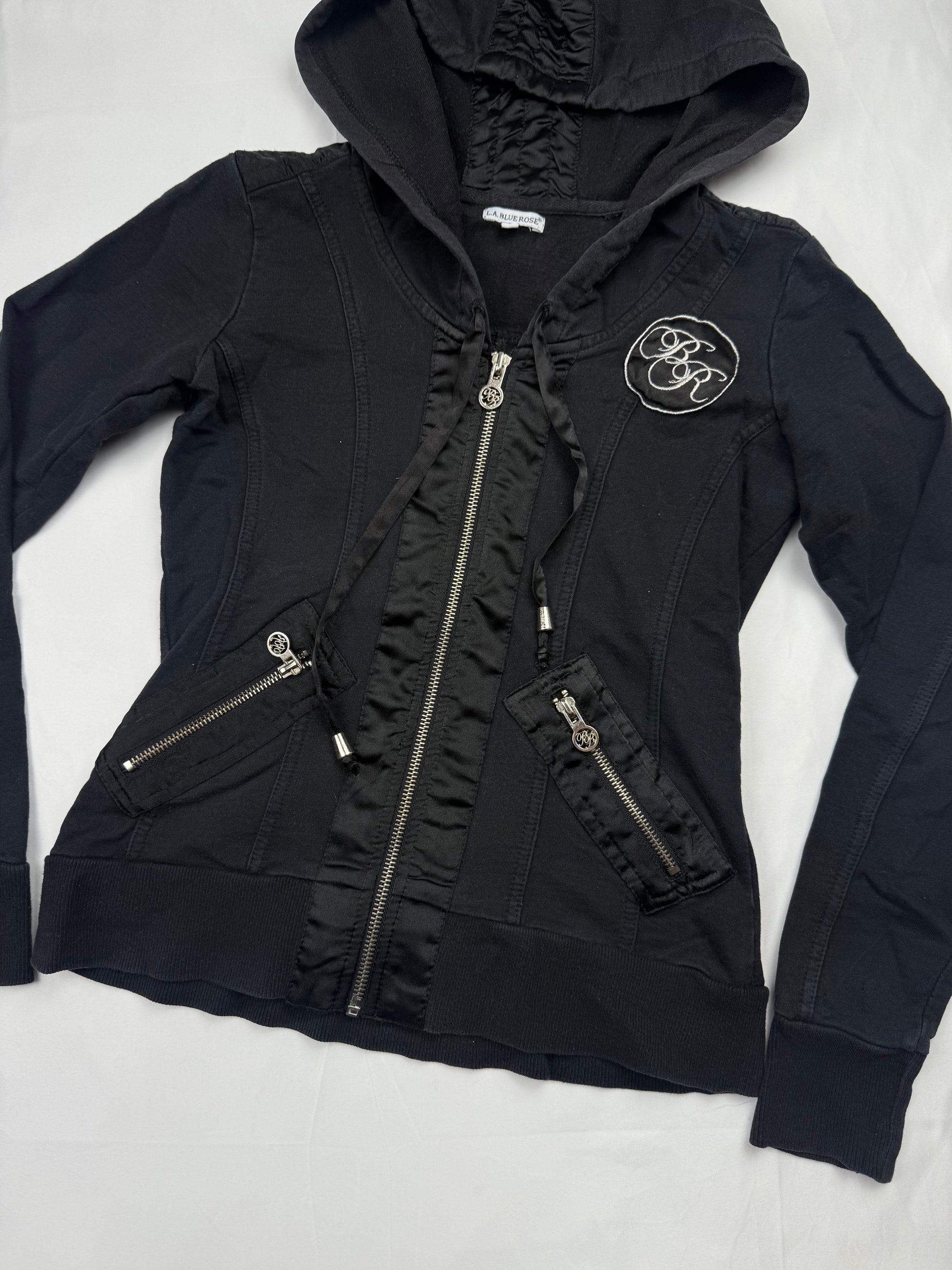 Black lace up tight fit zip up hoodie (XS)