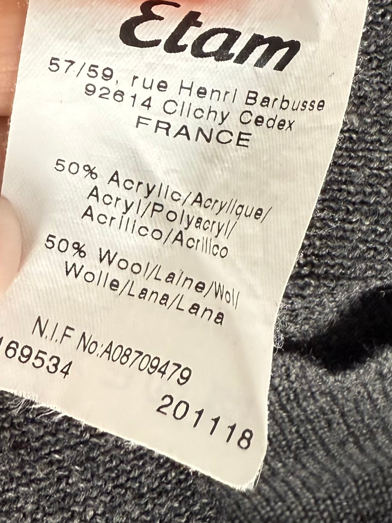 Grey striped V neck wool jumper (M)