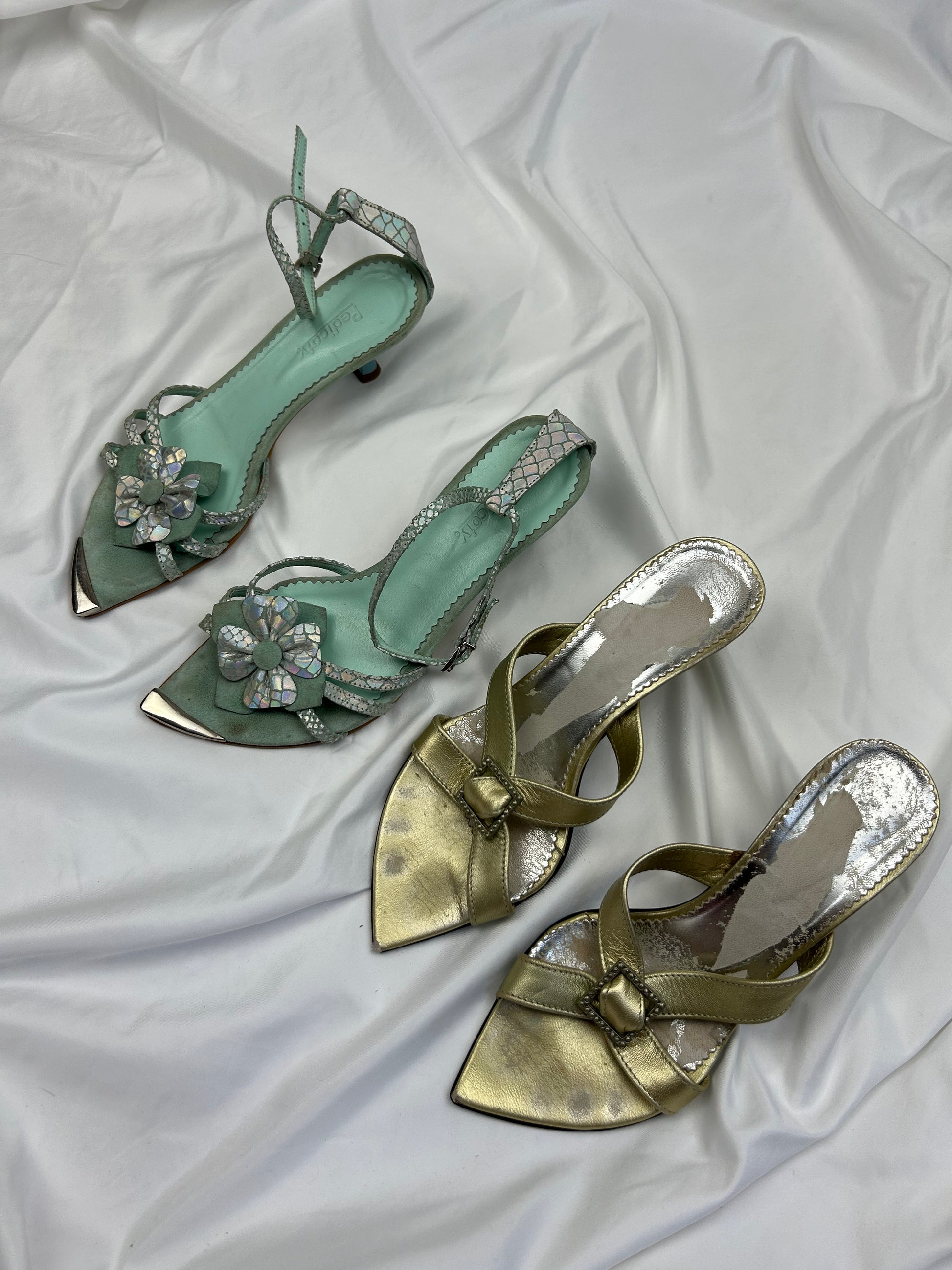 Gold 100% leather kitten heels summer mules (37)