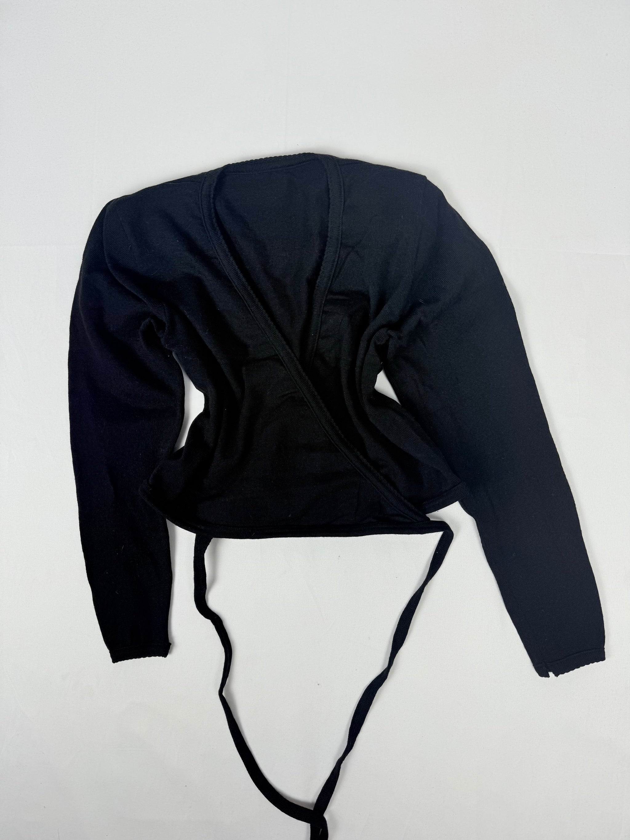 Black wool tie up cardigan jumper (M)