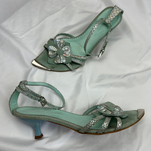 Blue 100% leather kitten heels summer sandals (37)