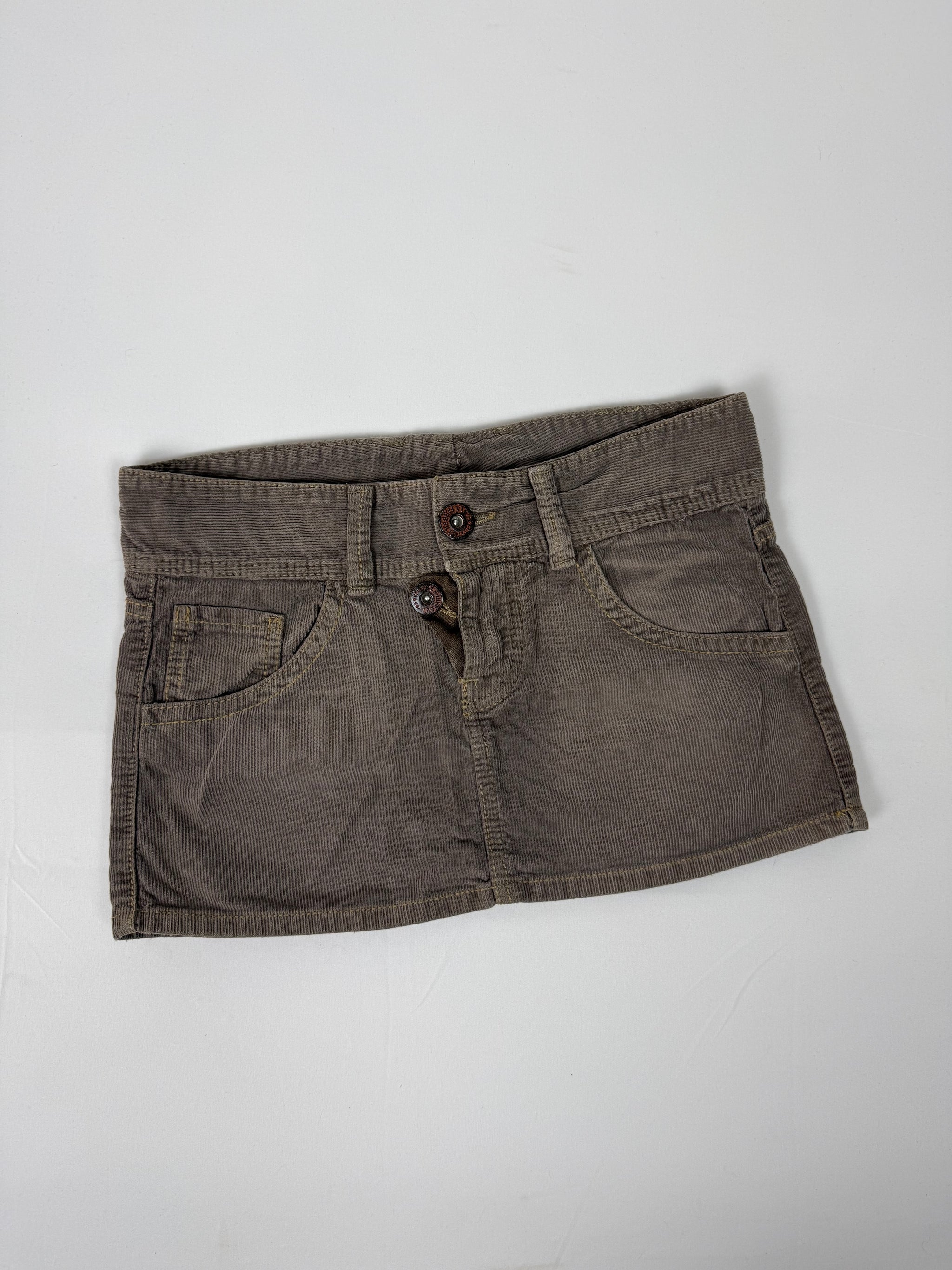Khaki velvet denim mini skirt (S)
