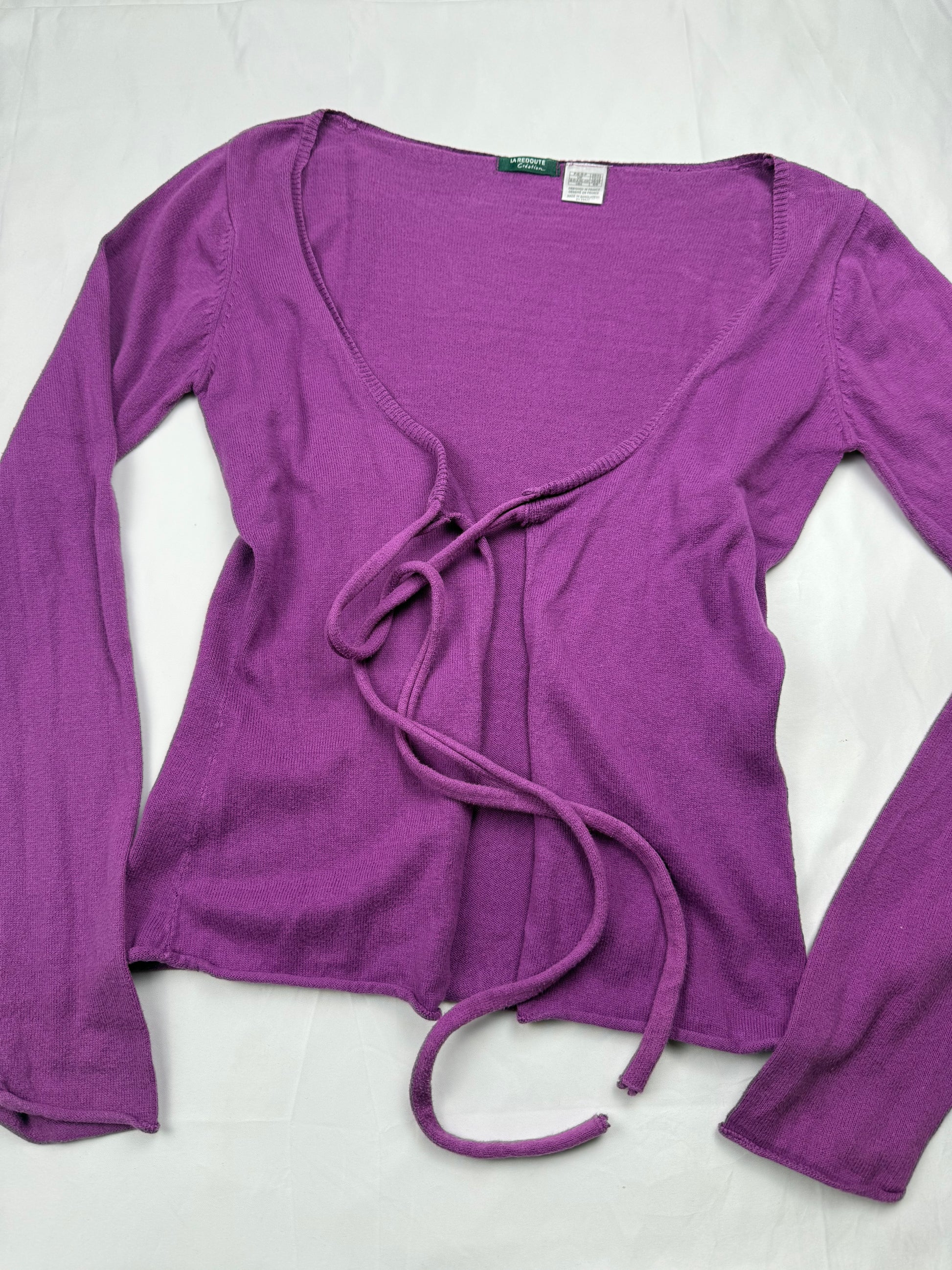 Purple tie up 100% cotton cardigan jumper (M)