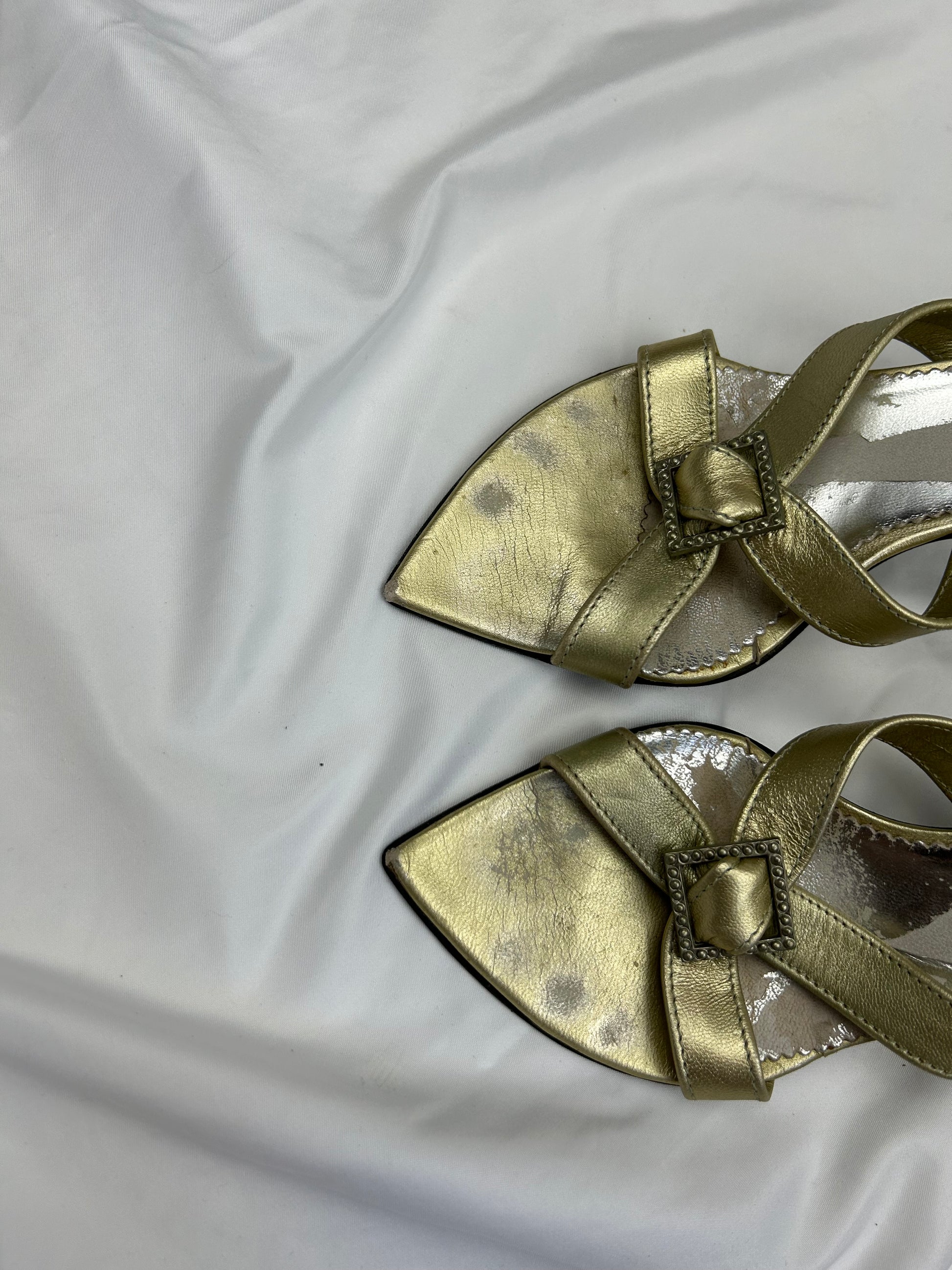 Gold 100% leather kitten heels summer mules (37)