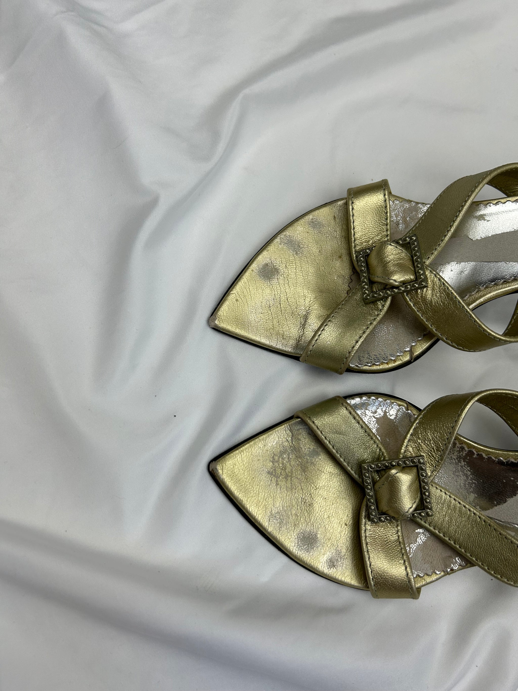 Gold 100% leather kitten heels mules (37)