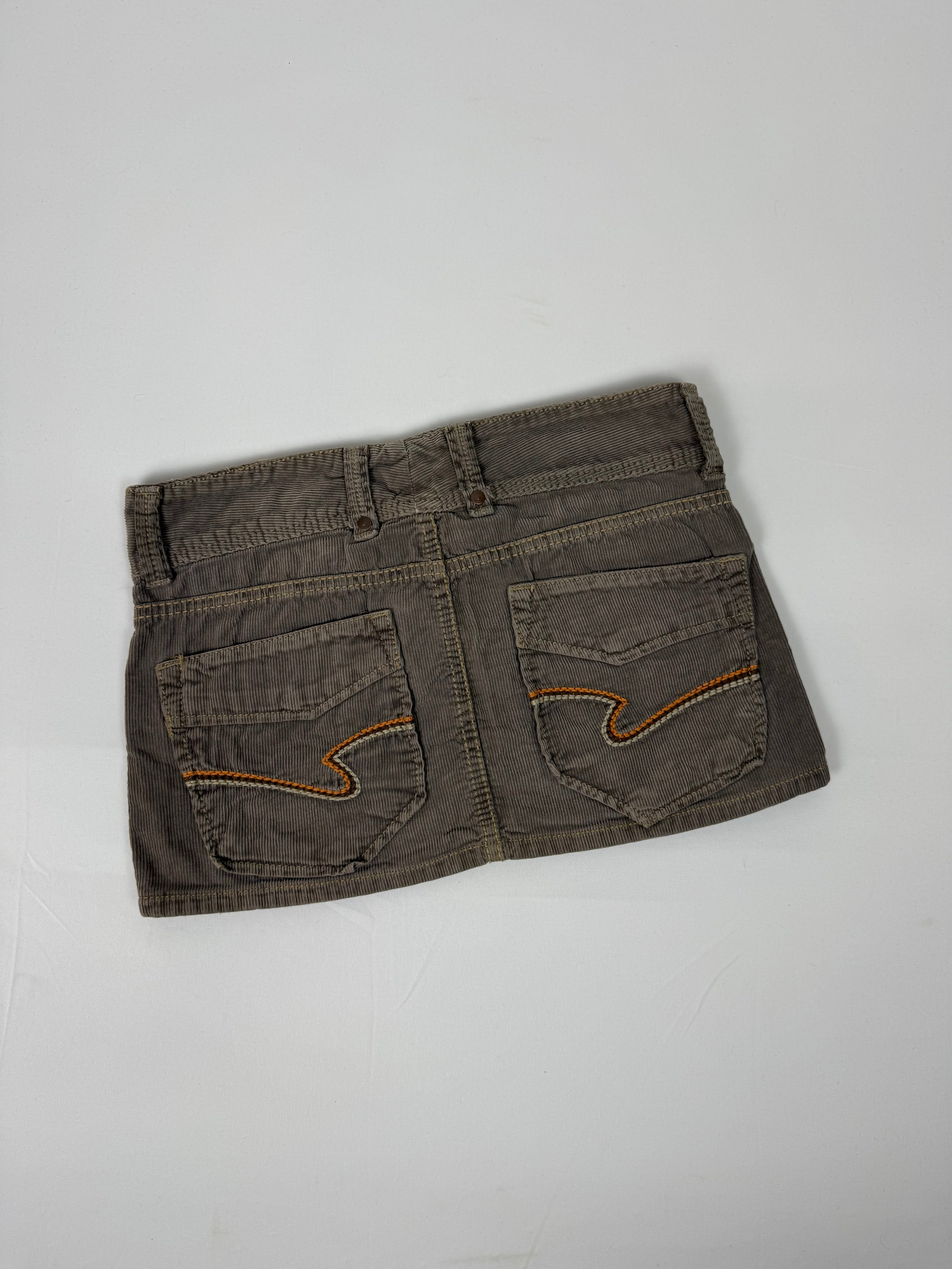 Khaki velvet denim mini skirt (S)