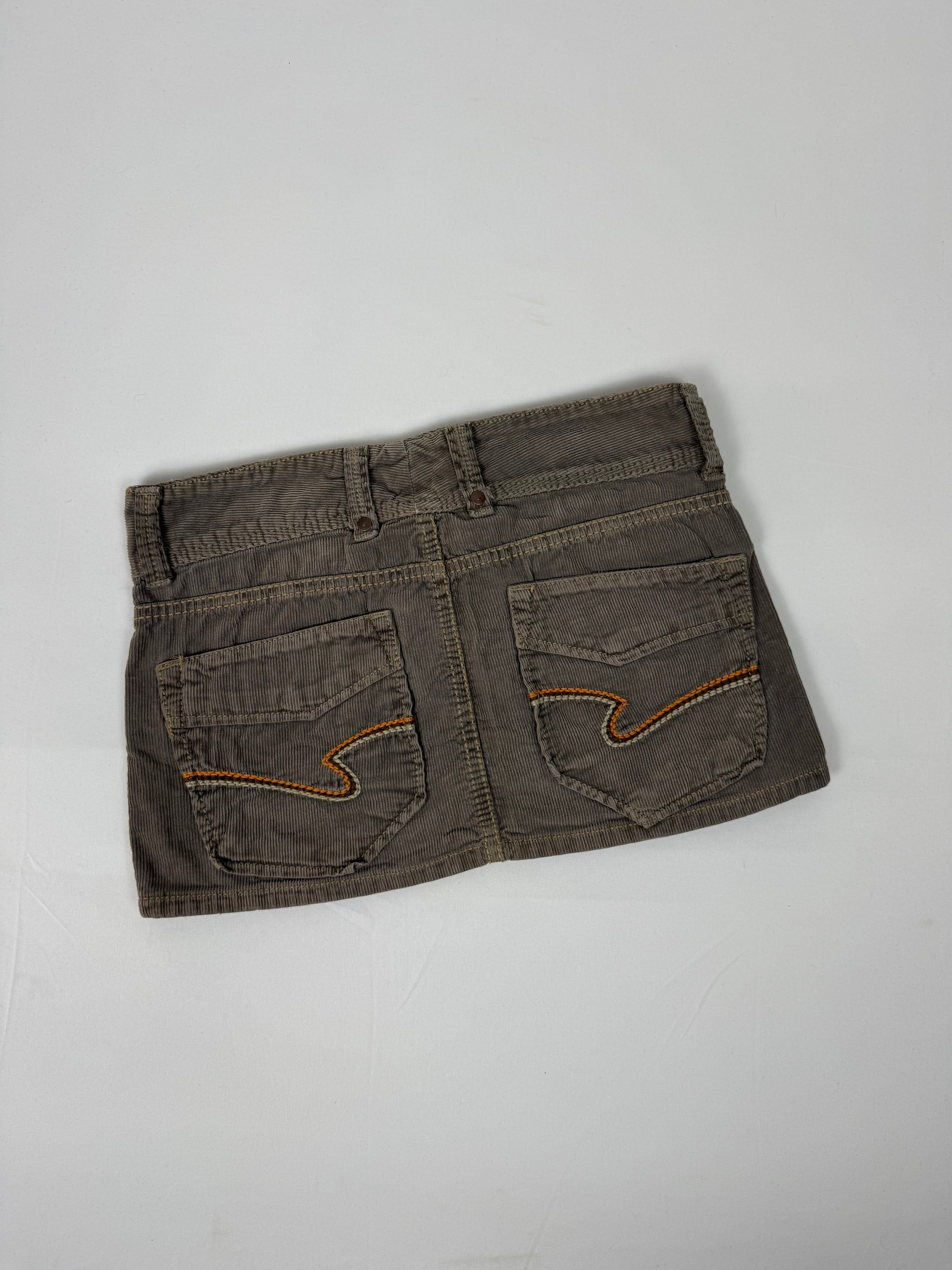 Khaki velvet denim mini skirt (S)