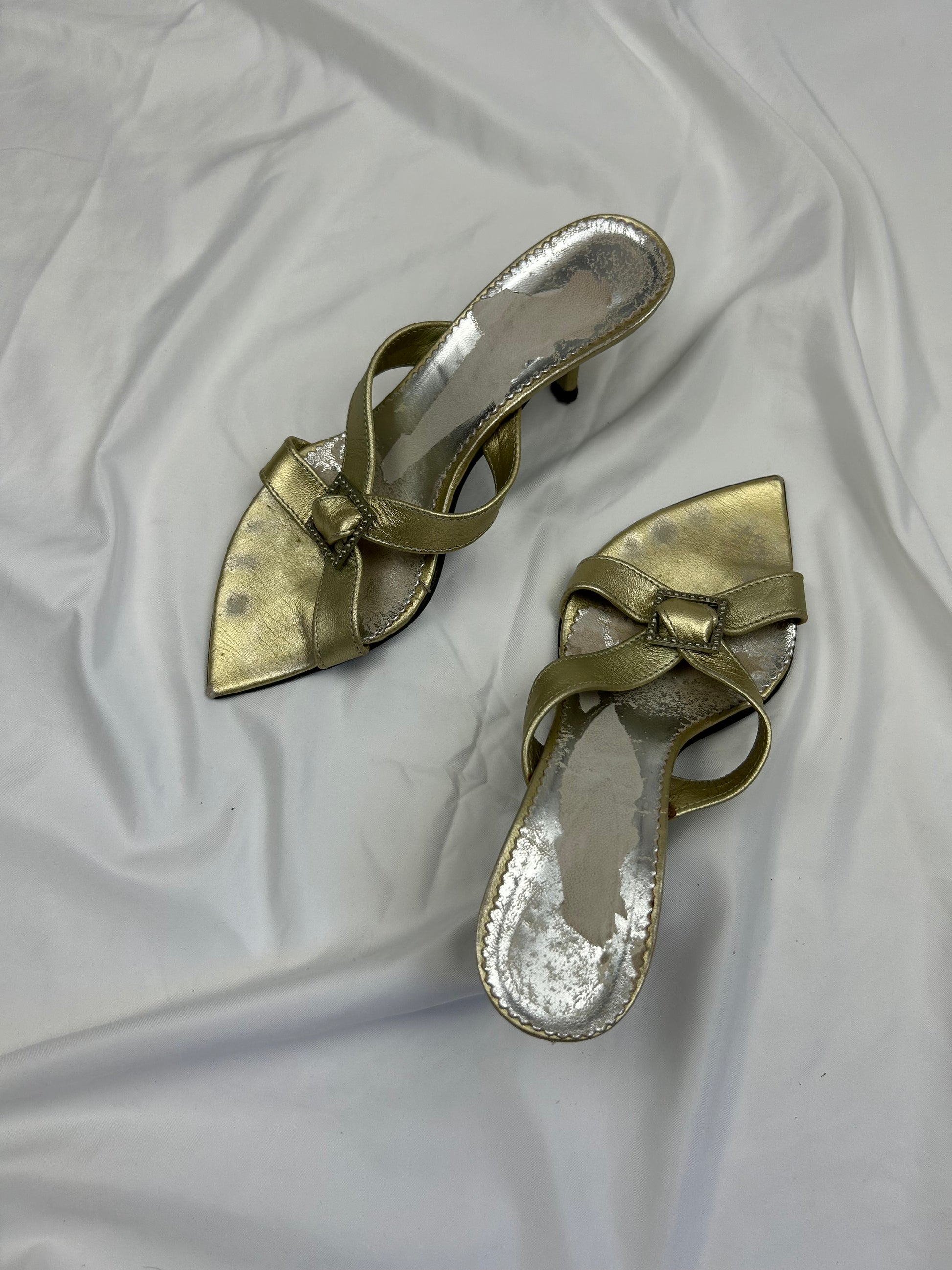 Gold 100% leather kitten heels summer mules (37)