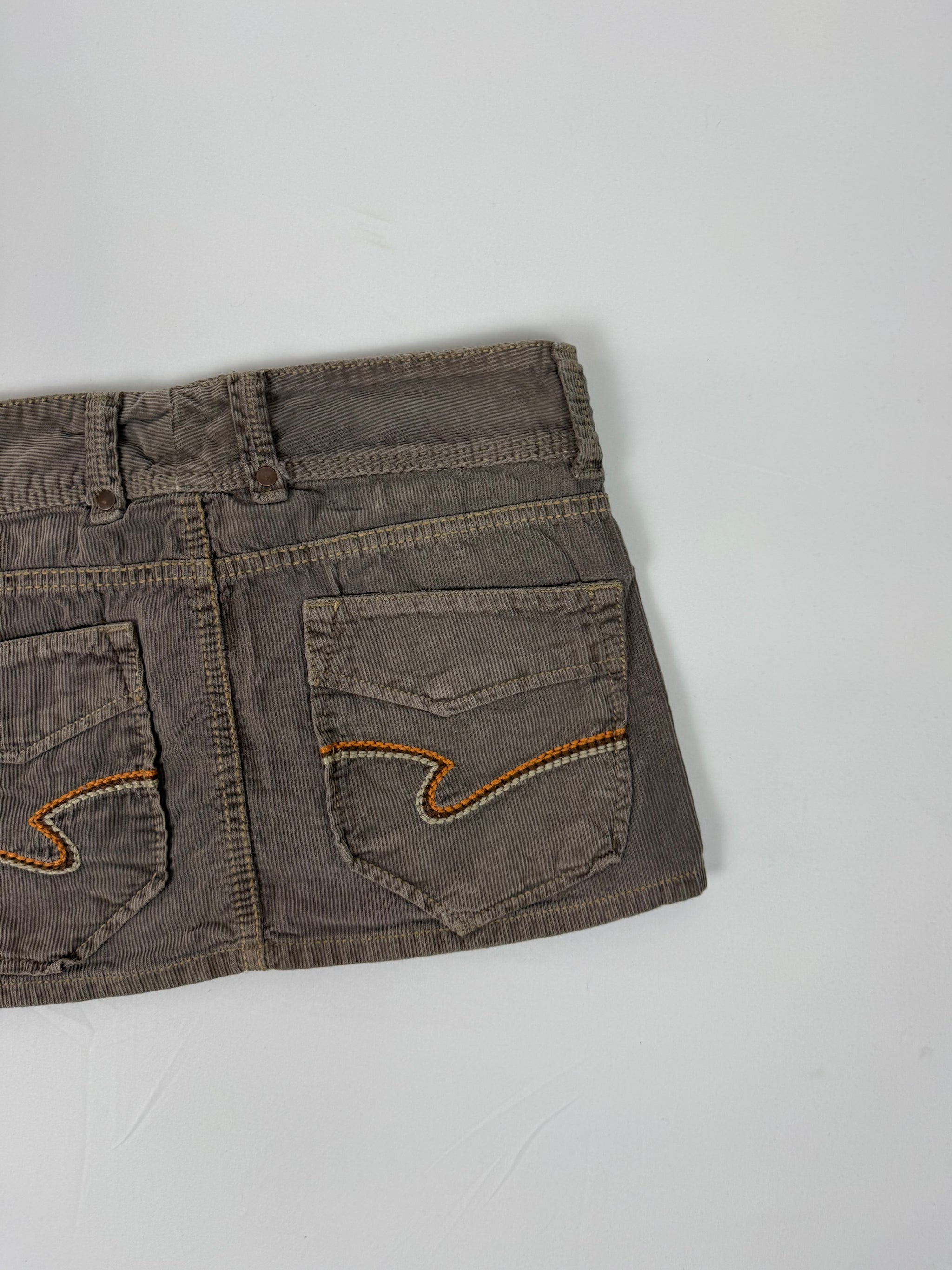 Khaki velvet denim mini skirt (S)