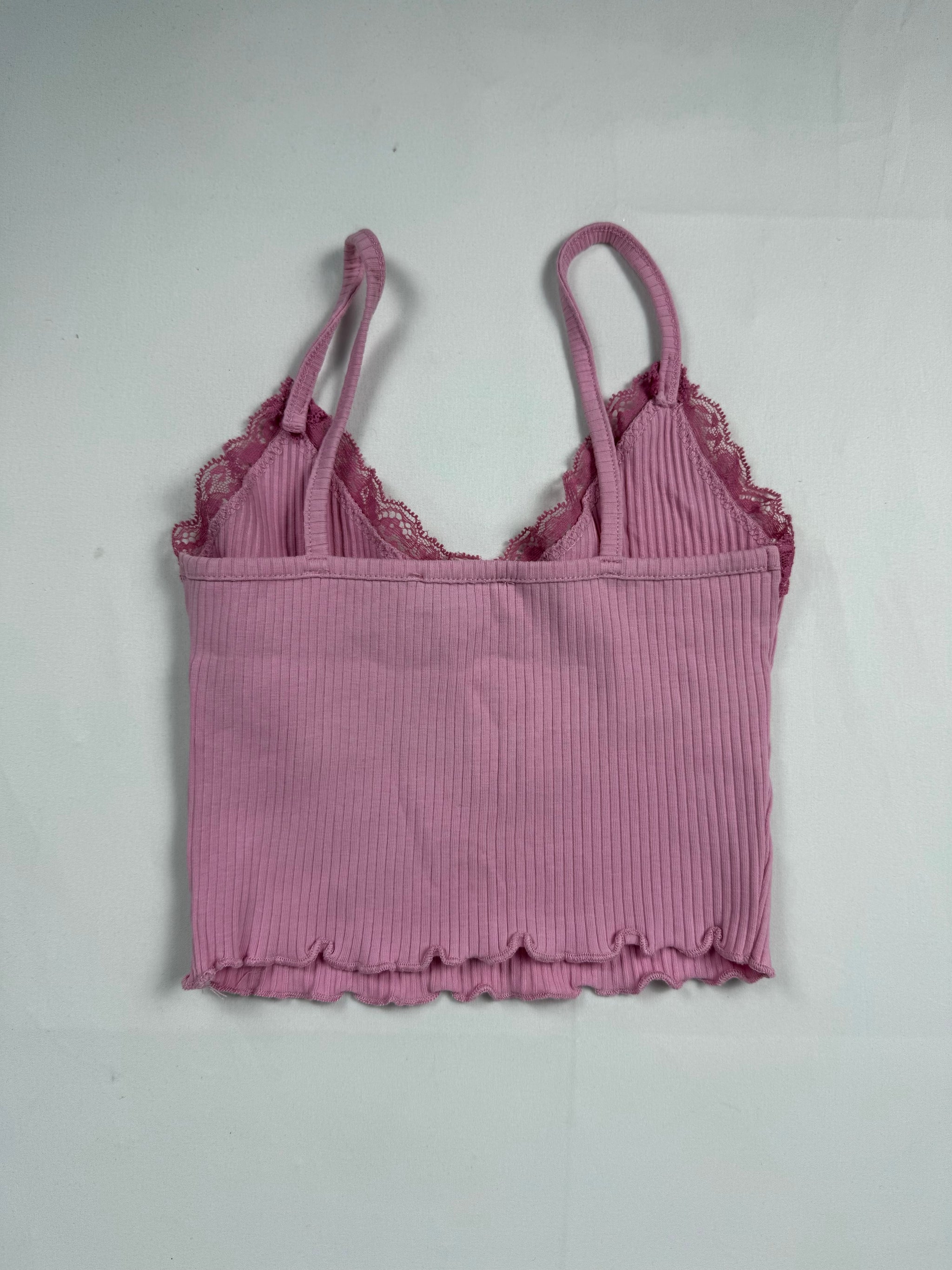 Pink tight fit lace cami top (XS)