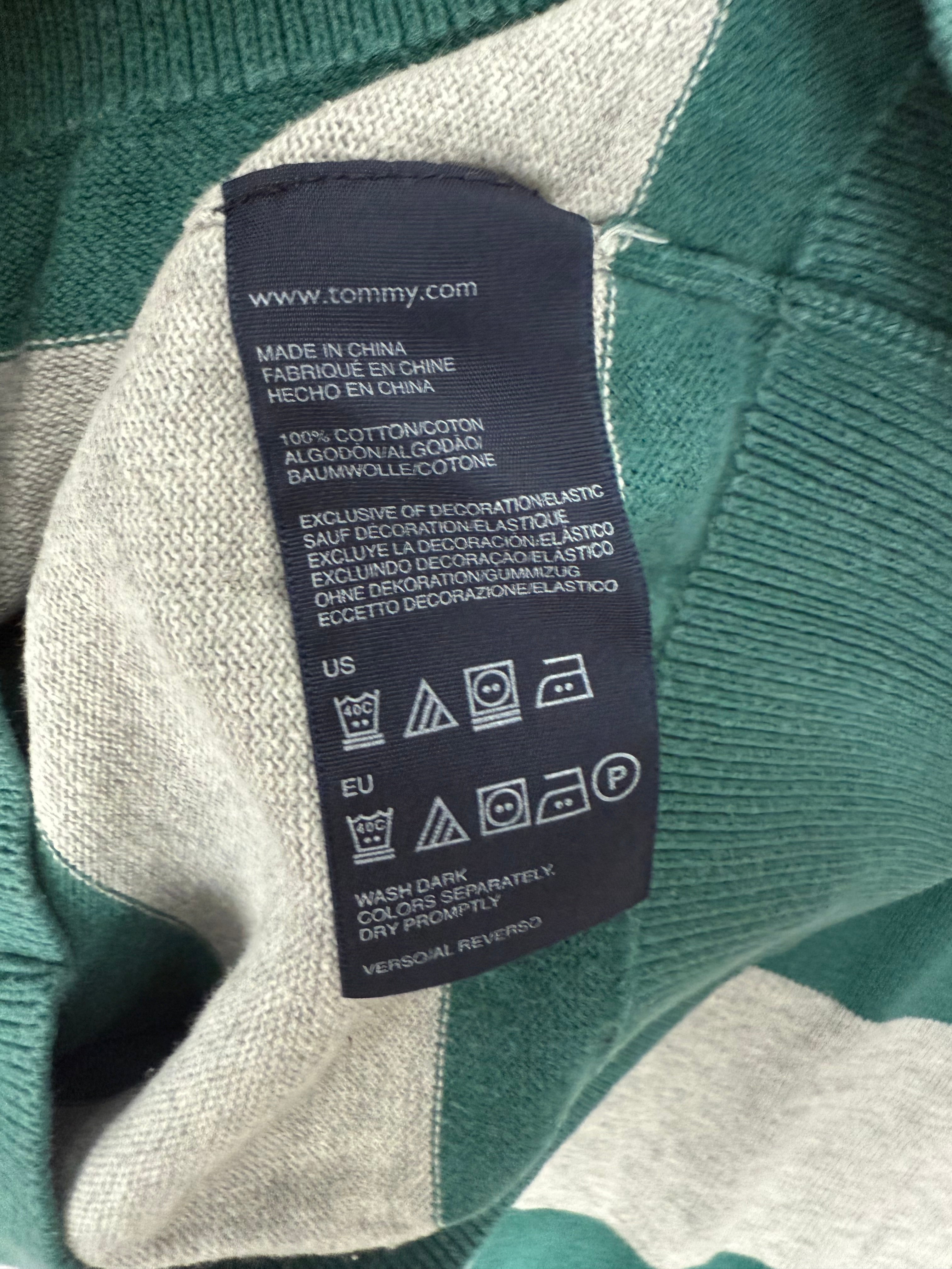 Green & grey striped roundneck cotton jumper (S/M)