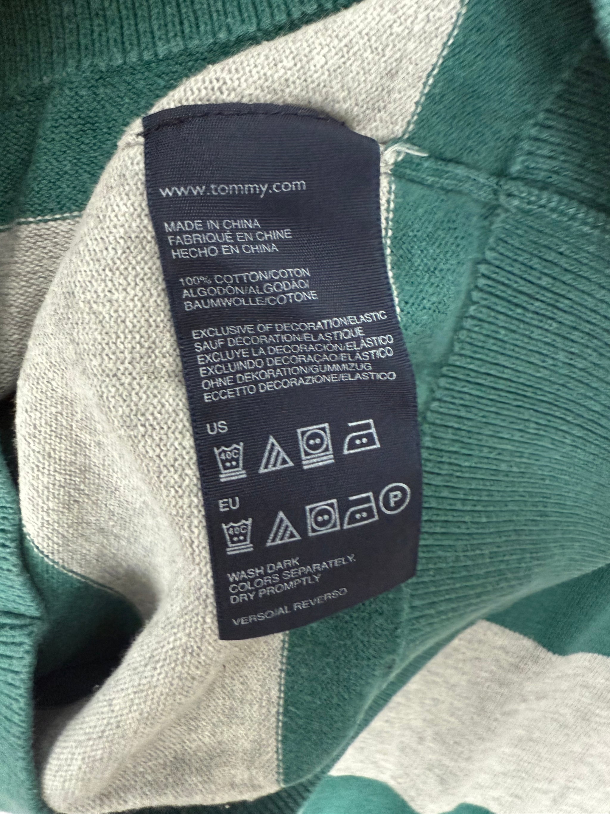 Green & grey striped roundneck cotton jumper (S/M)