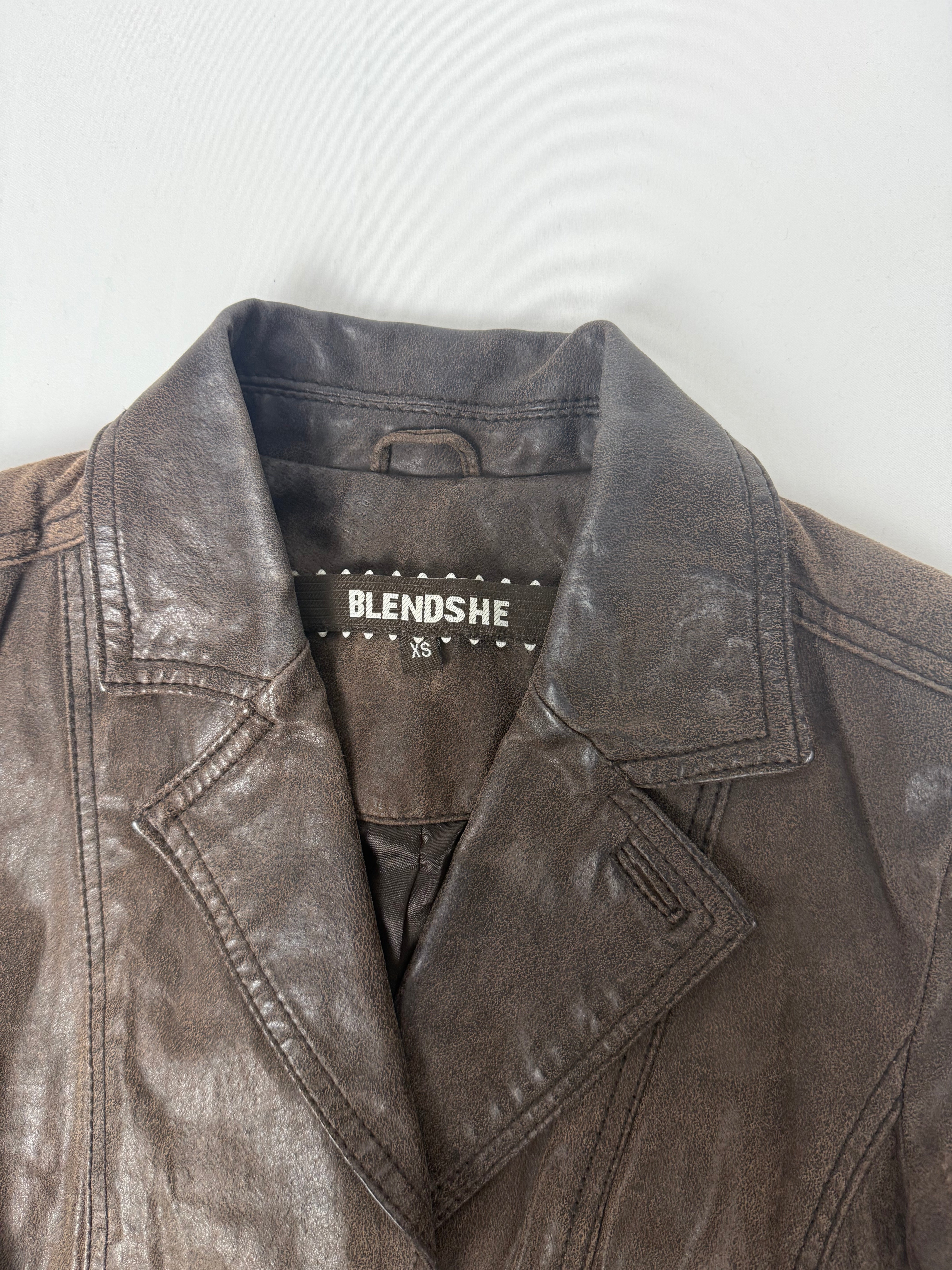 Brown real leather tight fit jacket (XS)