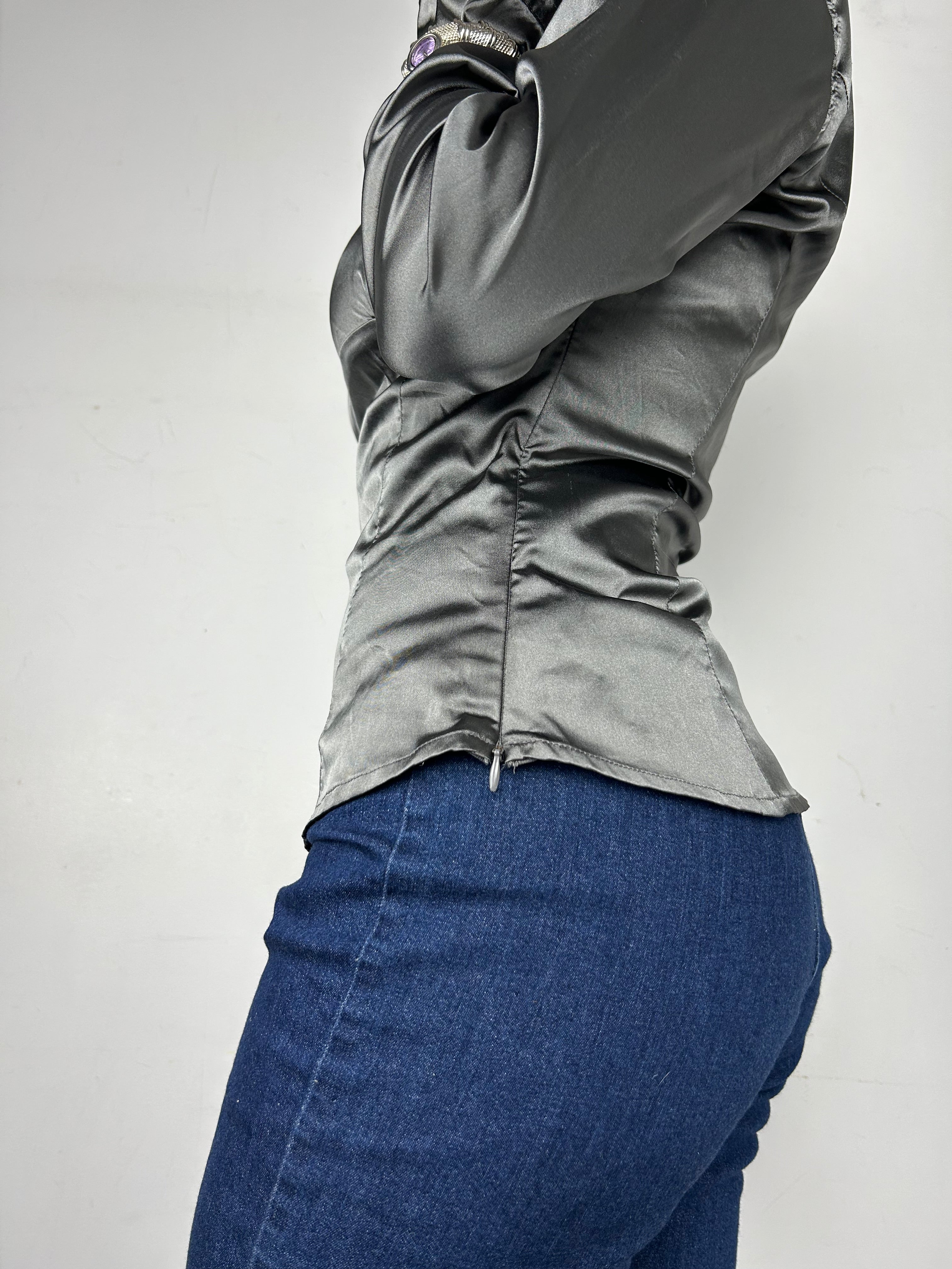 Grey satin effect long sleeves shirt (S/M)
