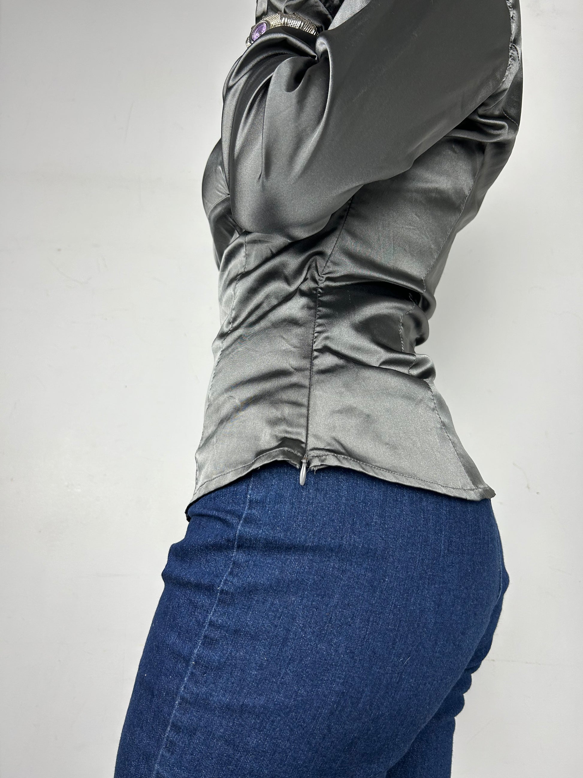 Grey satin effect long sleeves shirt (S/M)