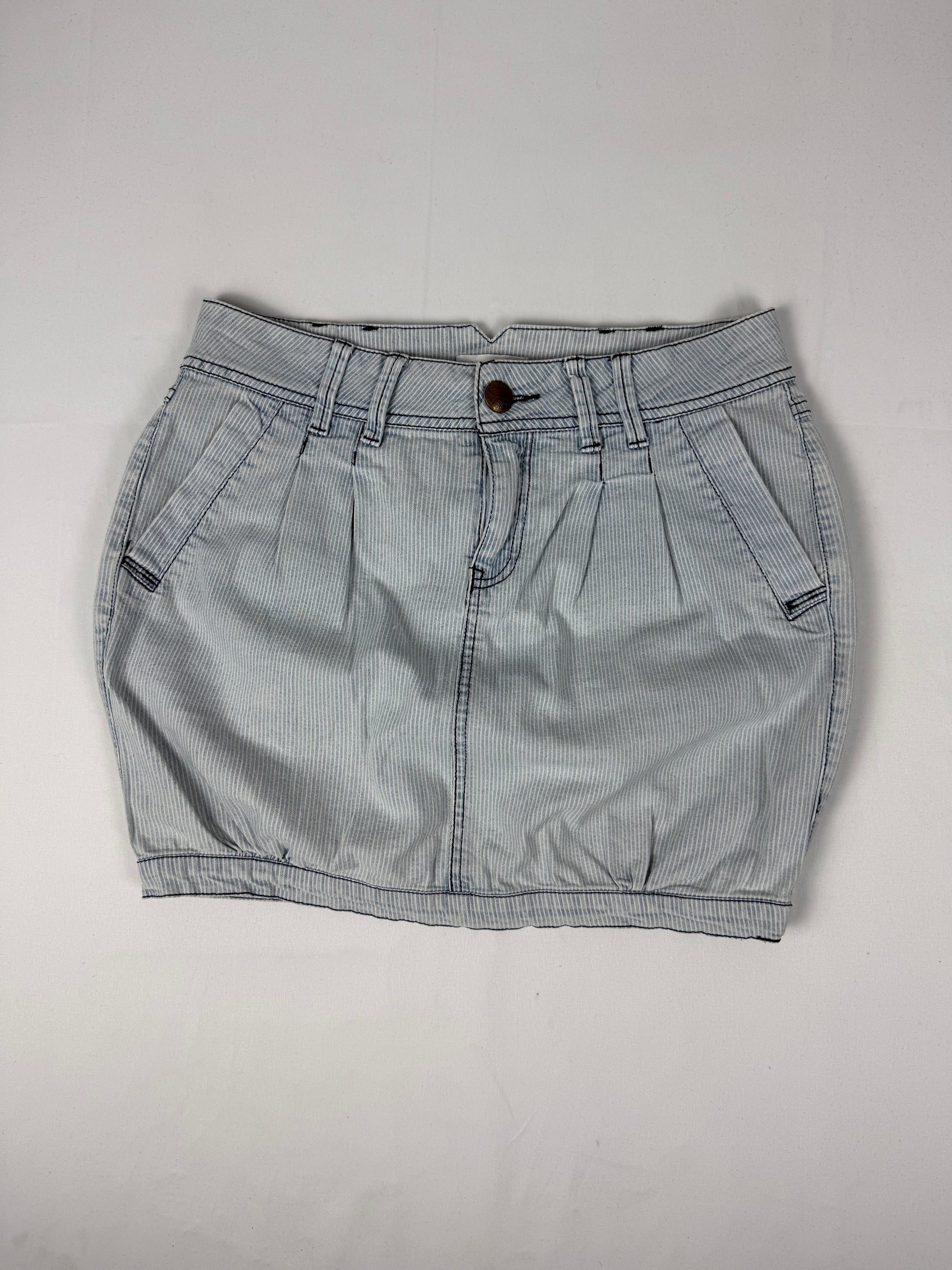 Blue low rise striped denim mini skirt (S)