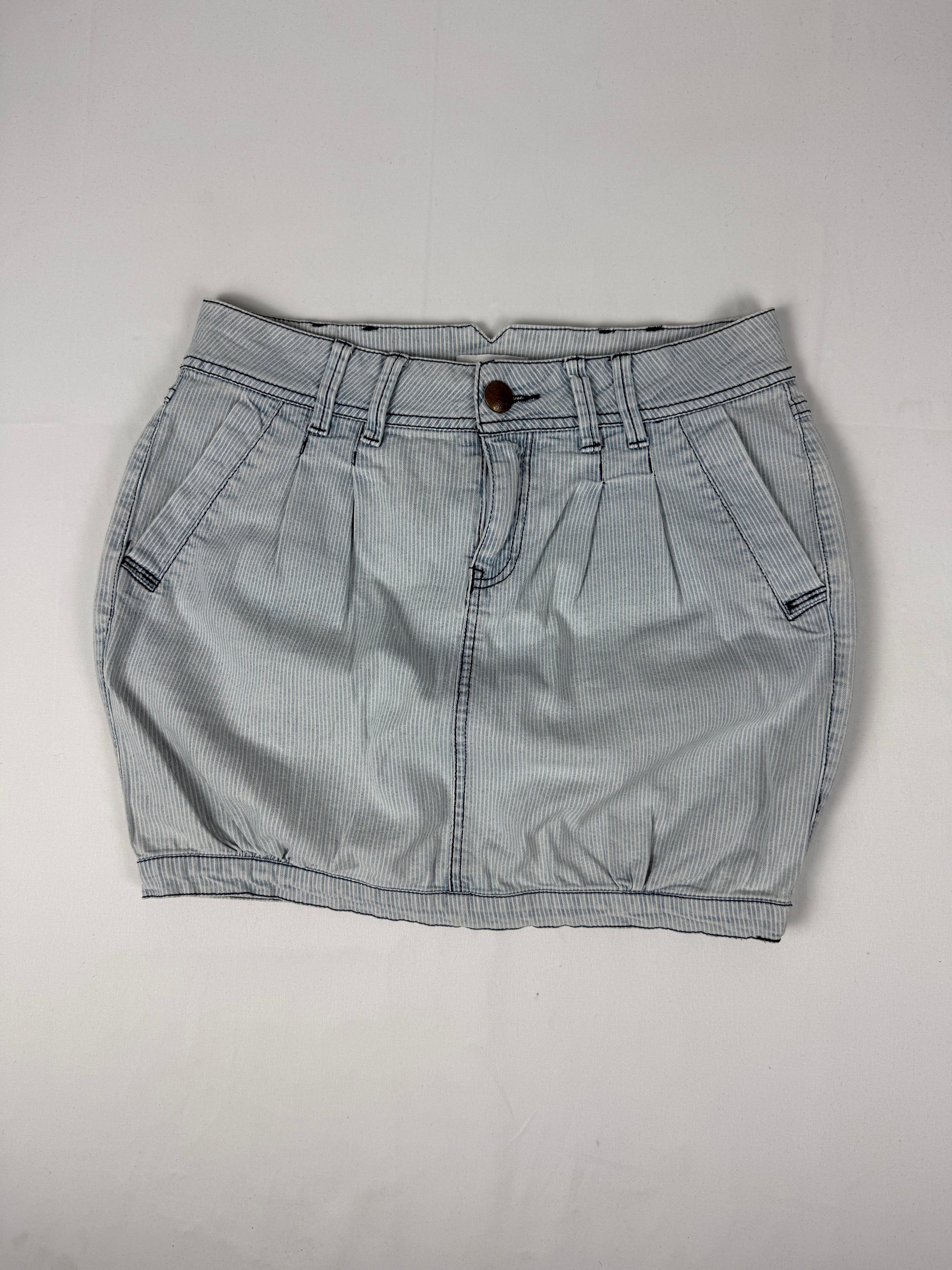 Blue low rise striped denim mini skirt (S)
