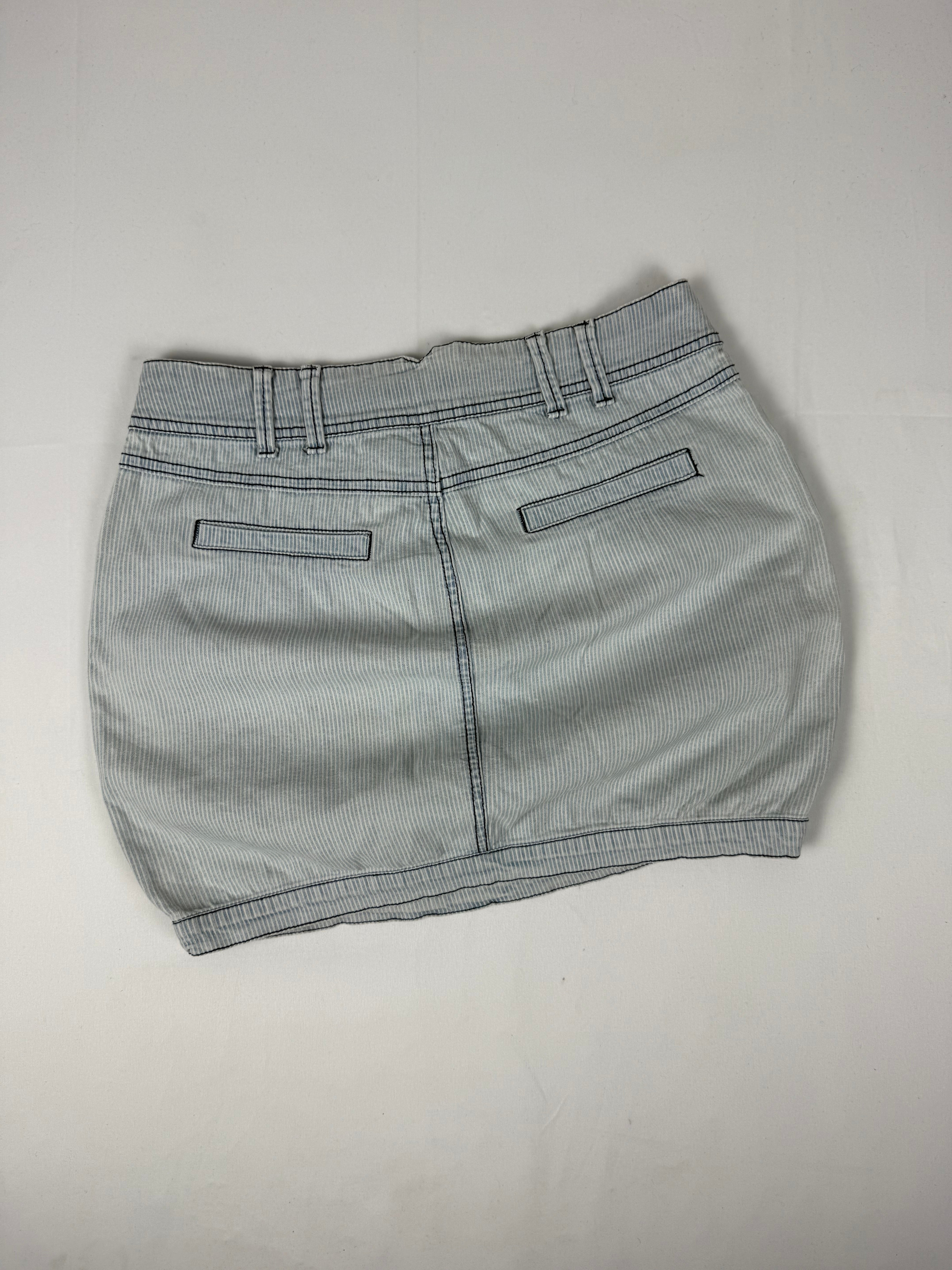 Blue low rise striped denim mini skirt (S)