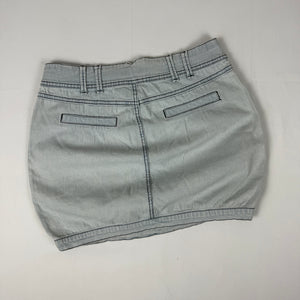 Blue low rise striped denim mini skirt (S)