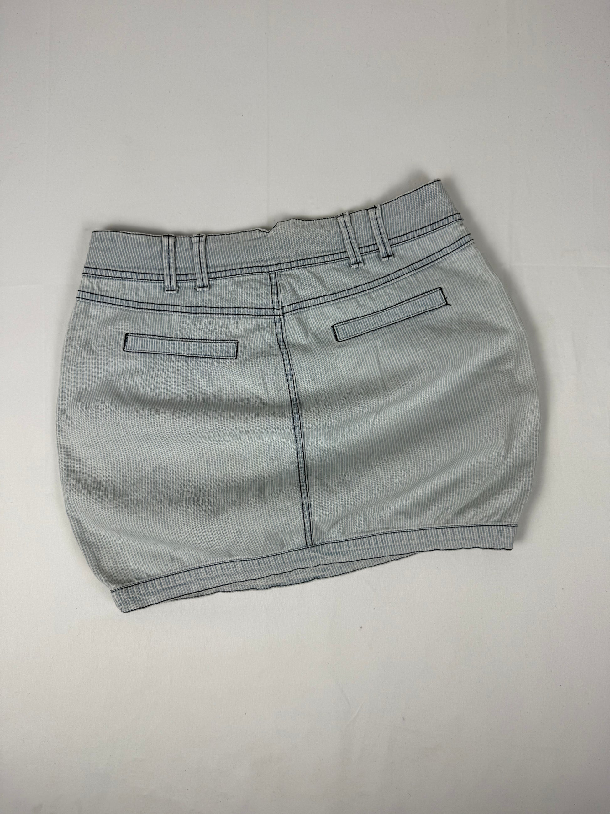 Blue low rise striped denim mini skirt (S)