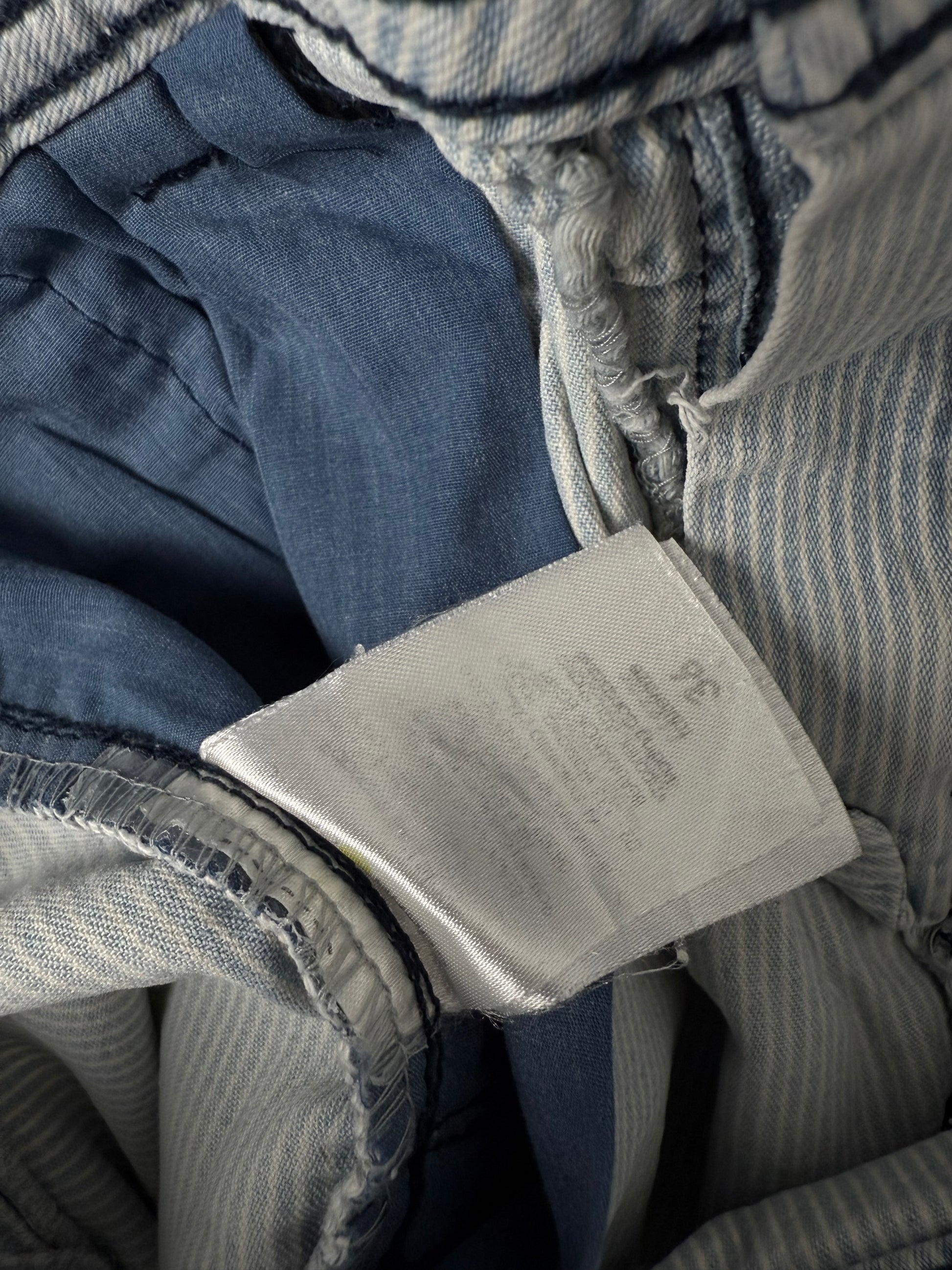 Blue low rise striped denim mini skirt (S)