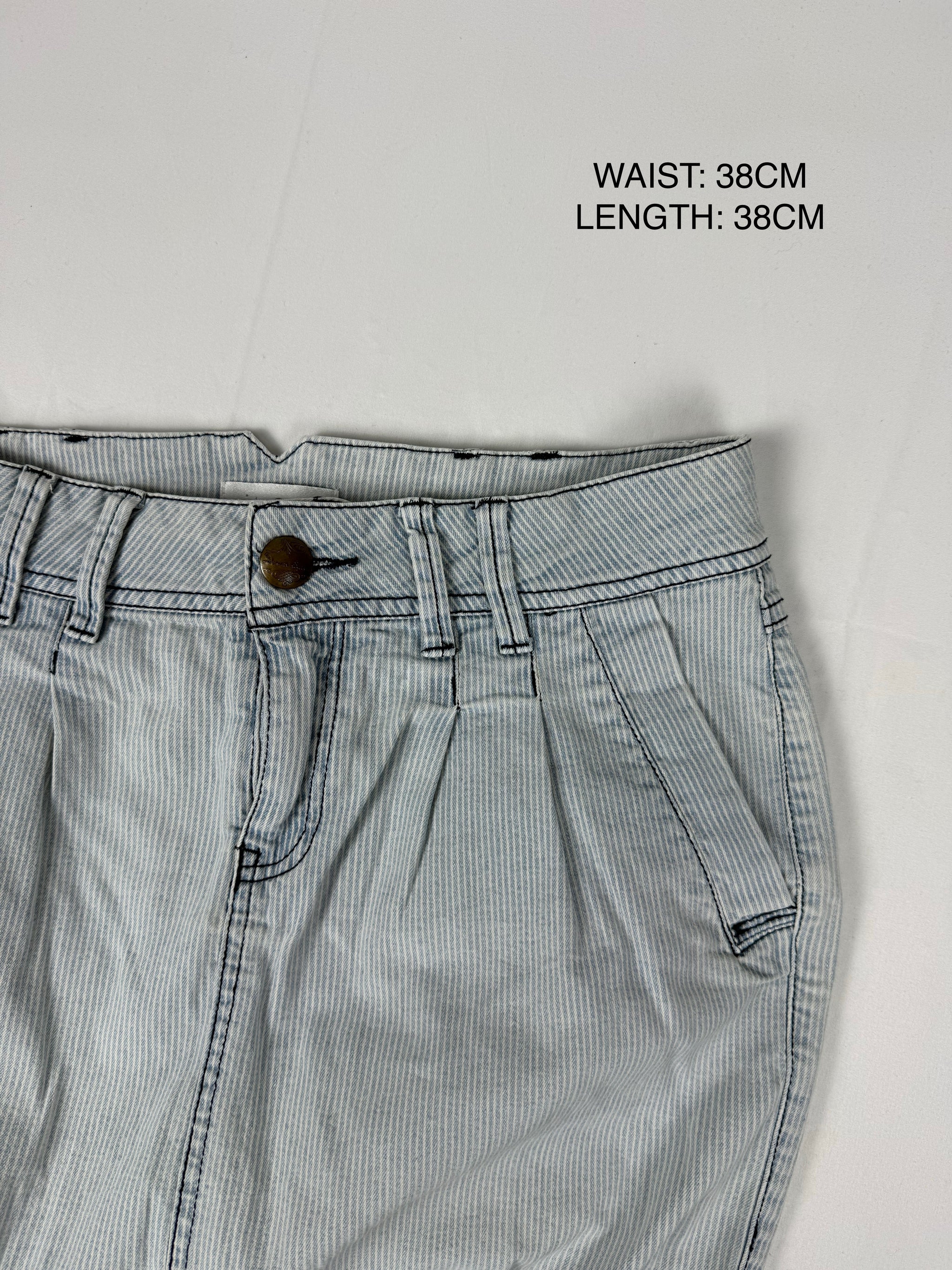 Blue low rise striped denim mini skirt (S)