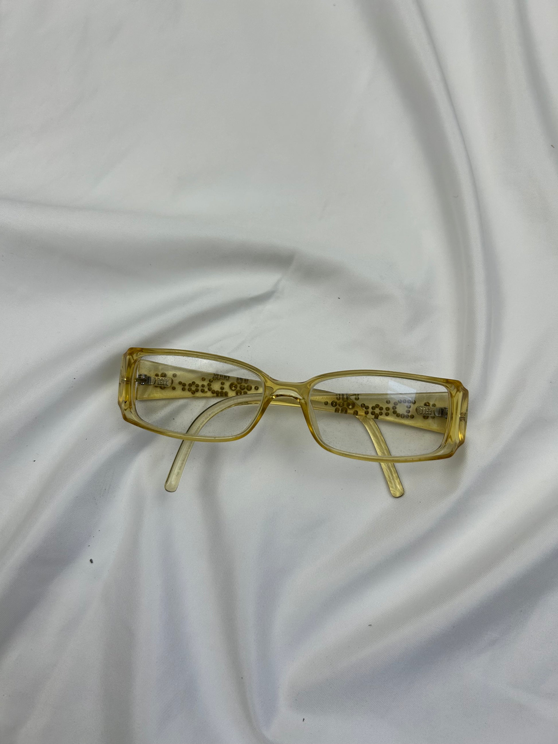 Cream office siren glasses with rhinestones logo (with prescription)