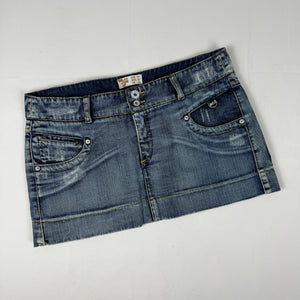 Blue low rise denim mini skirt (L)