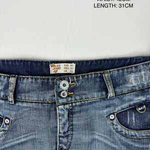 Blue low rise denim mini skirt (L)