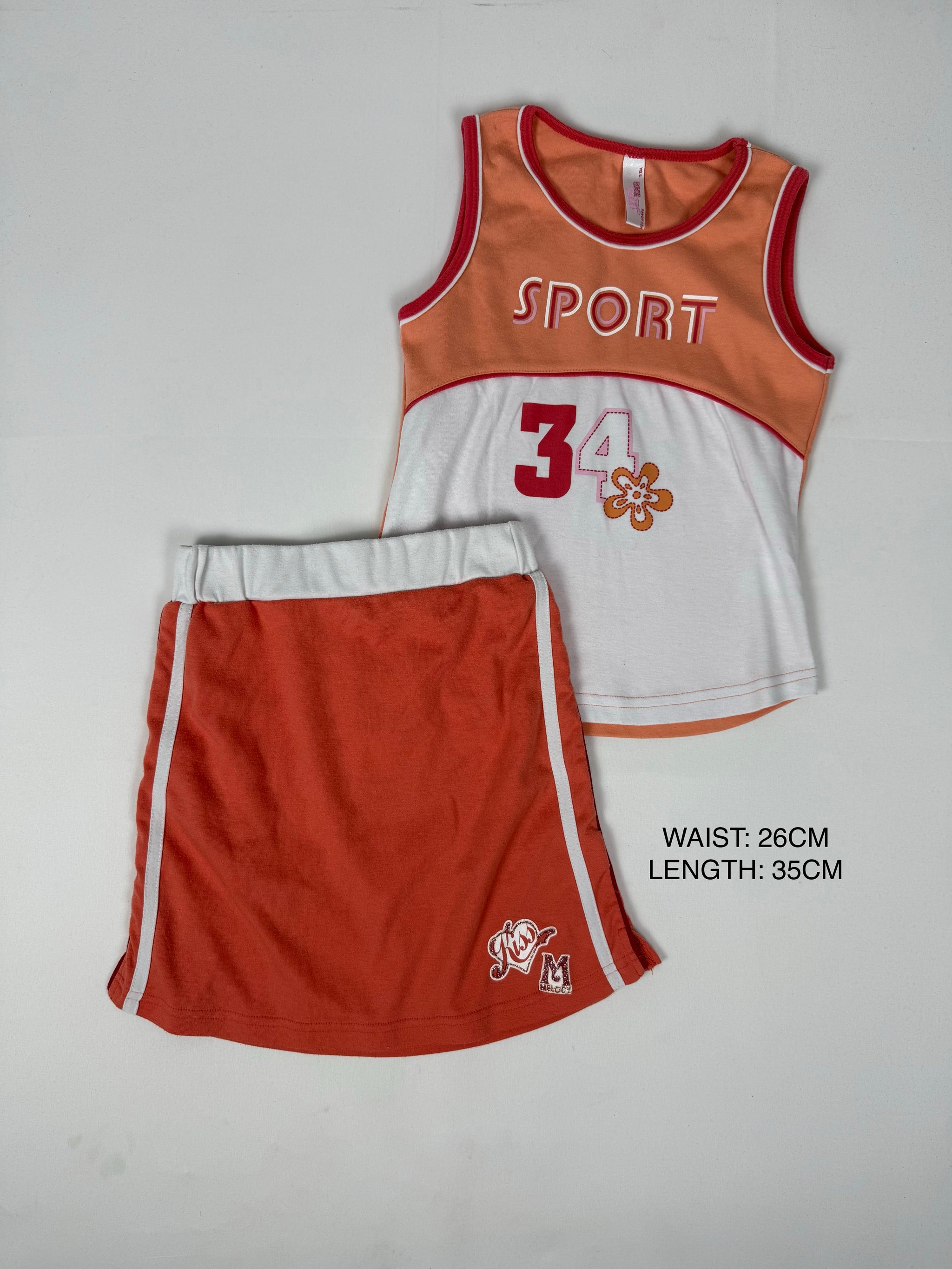 Orange activewear mini skirt + top set (XS/S)