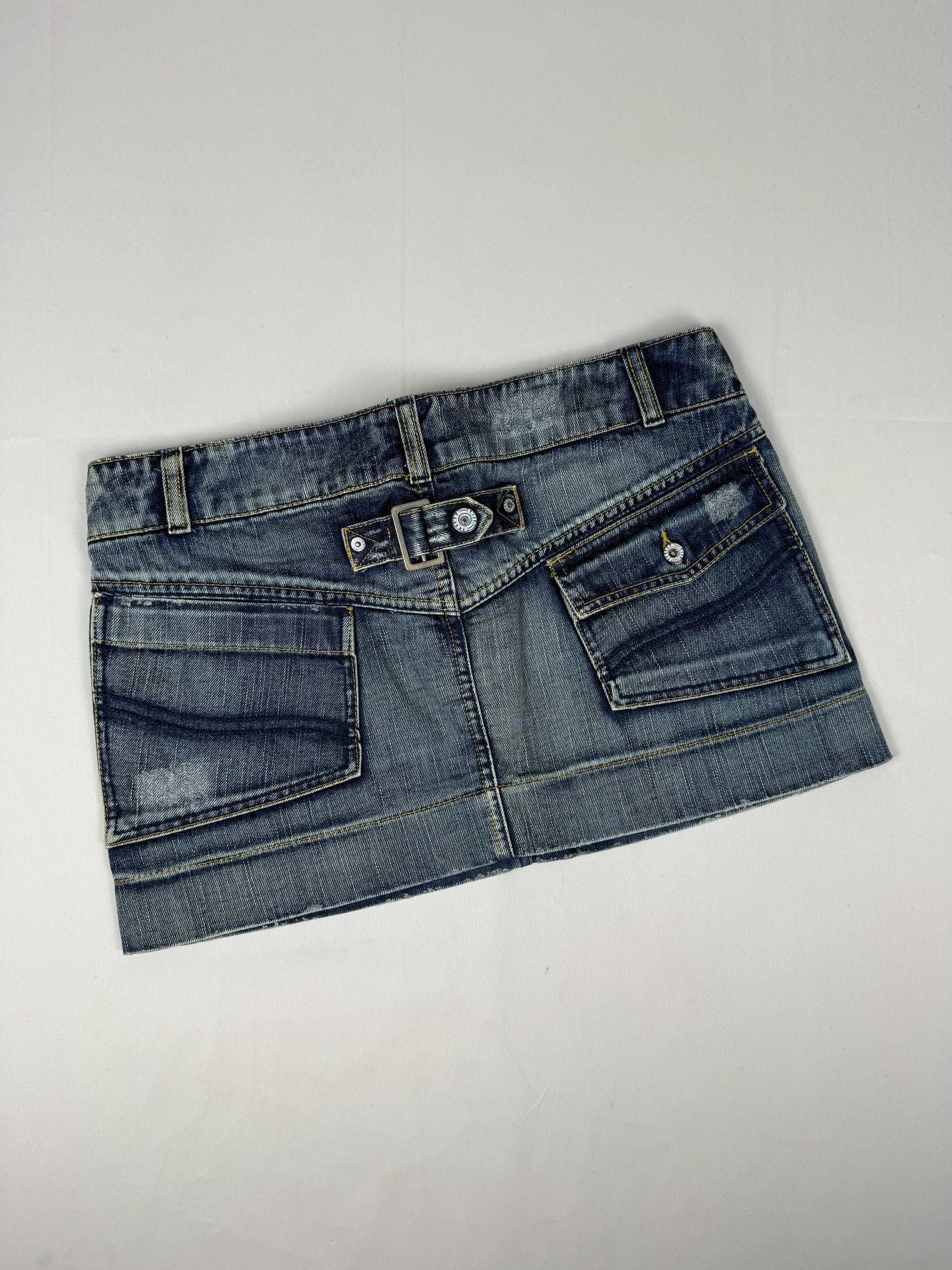 Blue low rise denim mini skirt (L)