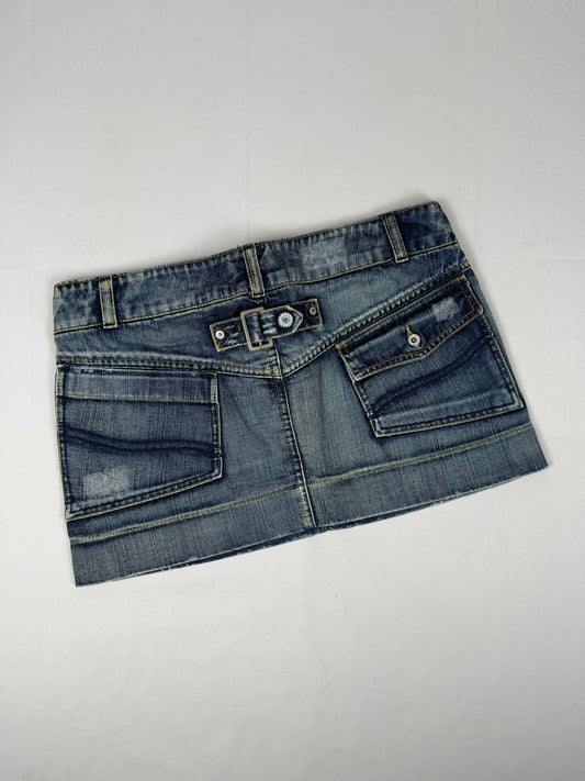 Blue low rise denim mini skirt (L)