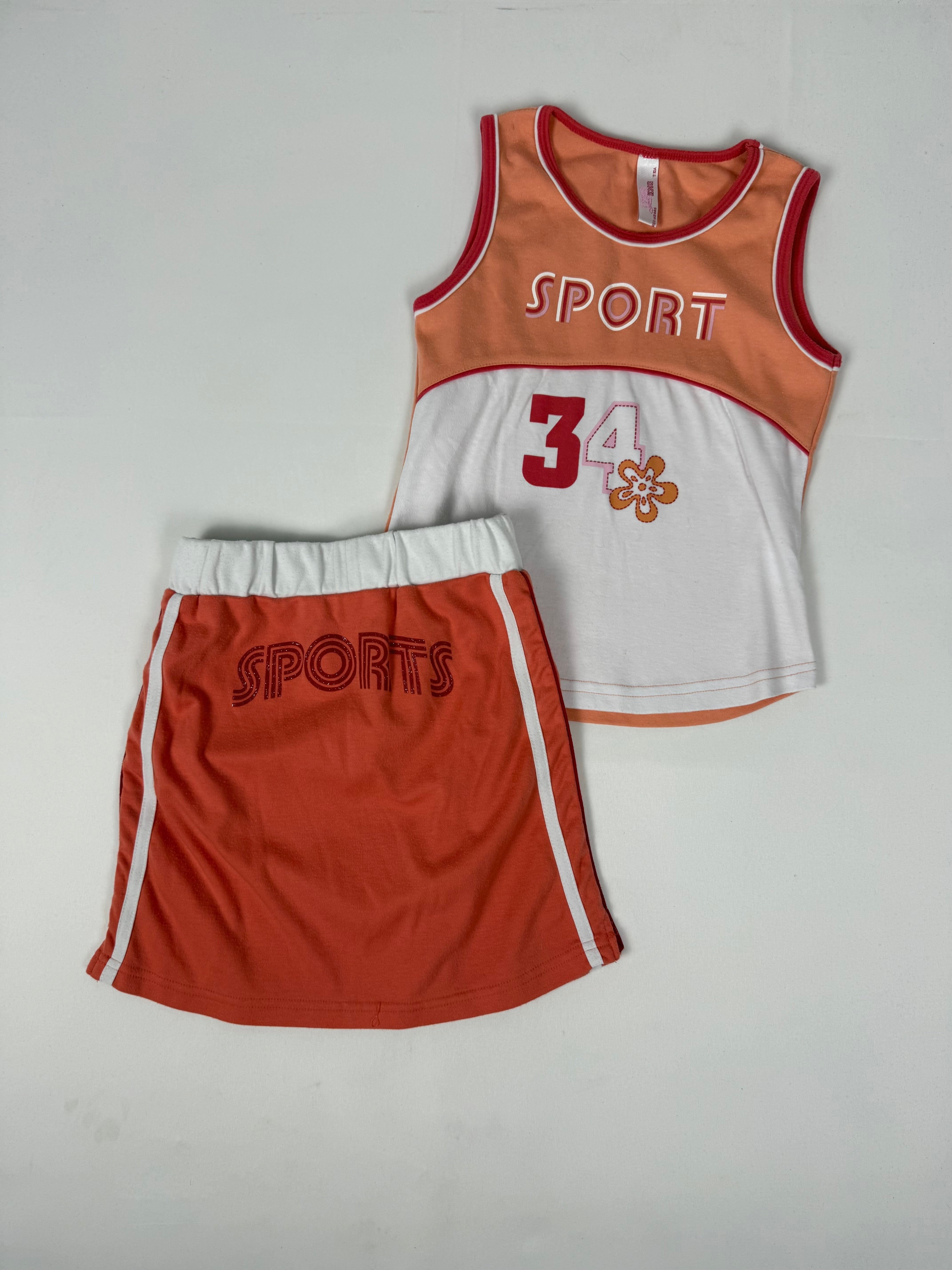 Orange activewear mini skirt + top set (XS/S)