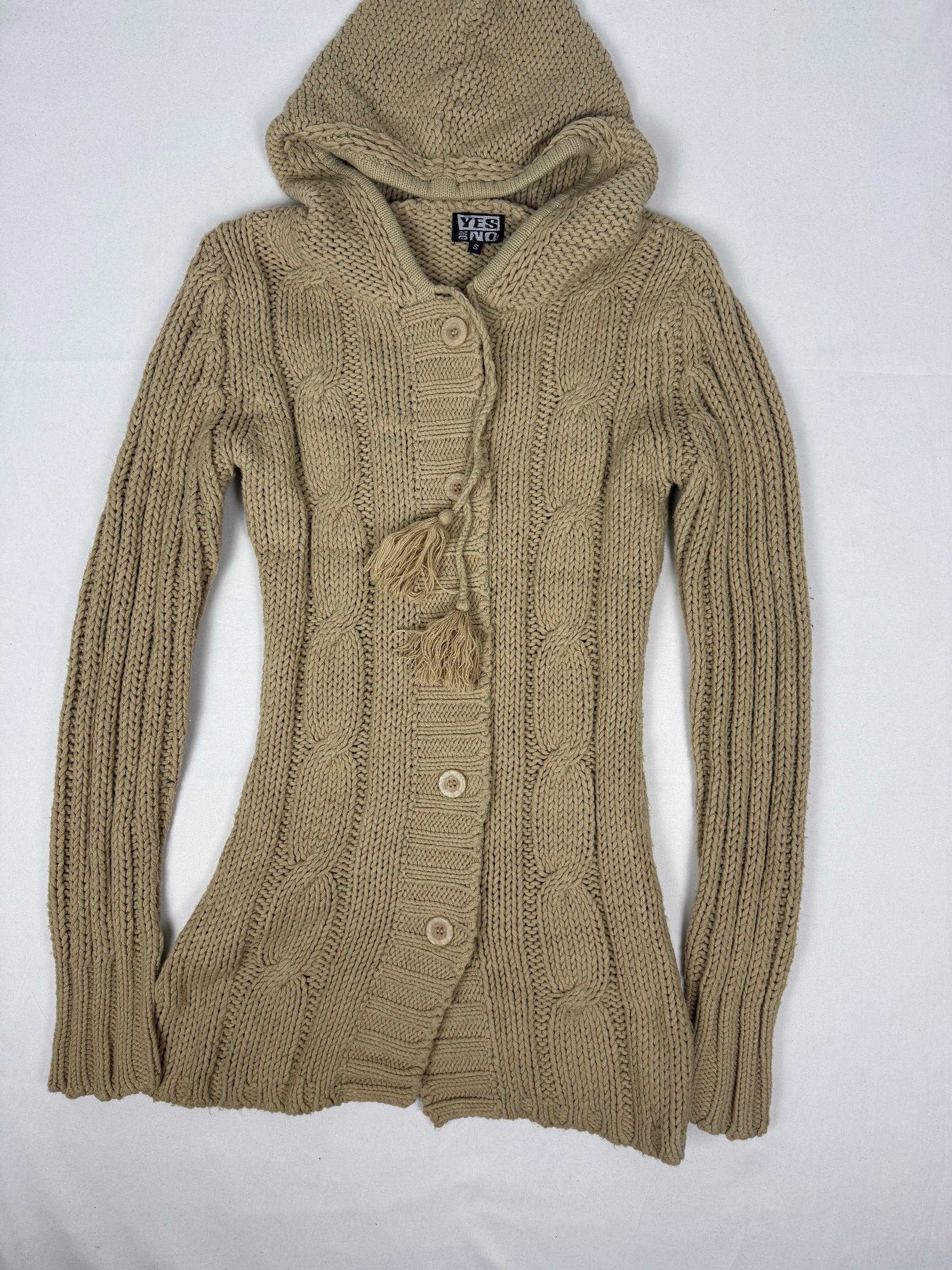 Beige hooded cardigan jumper (S)