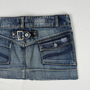 Blue low rise denim mini skirt (L)