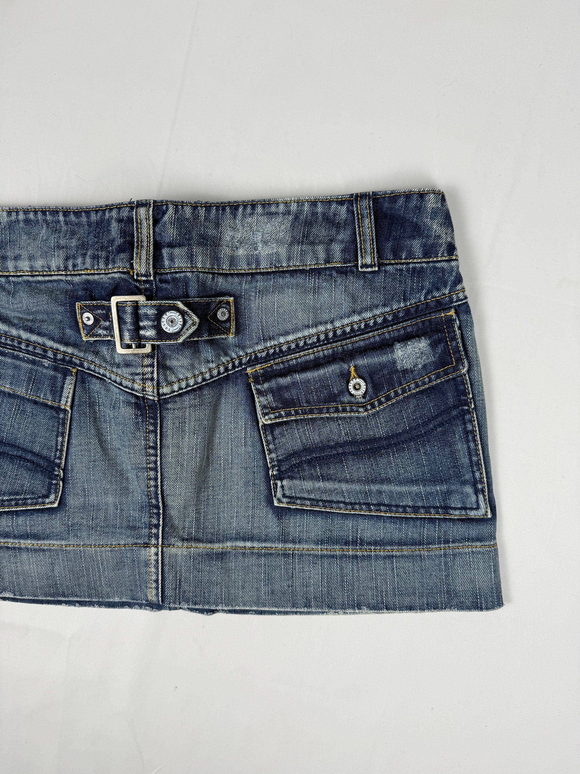 Blue low rise denim mini skirt (L)