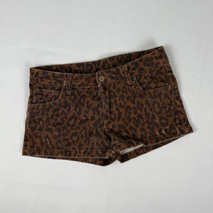 Brown animal print low rise denim mini short (XS)