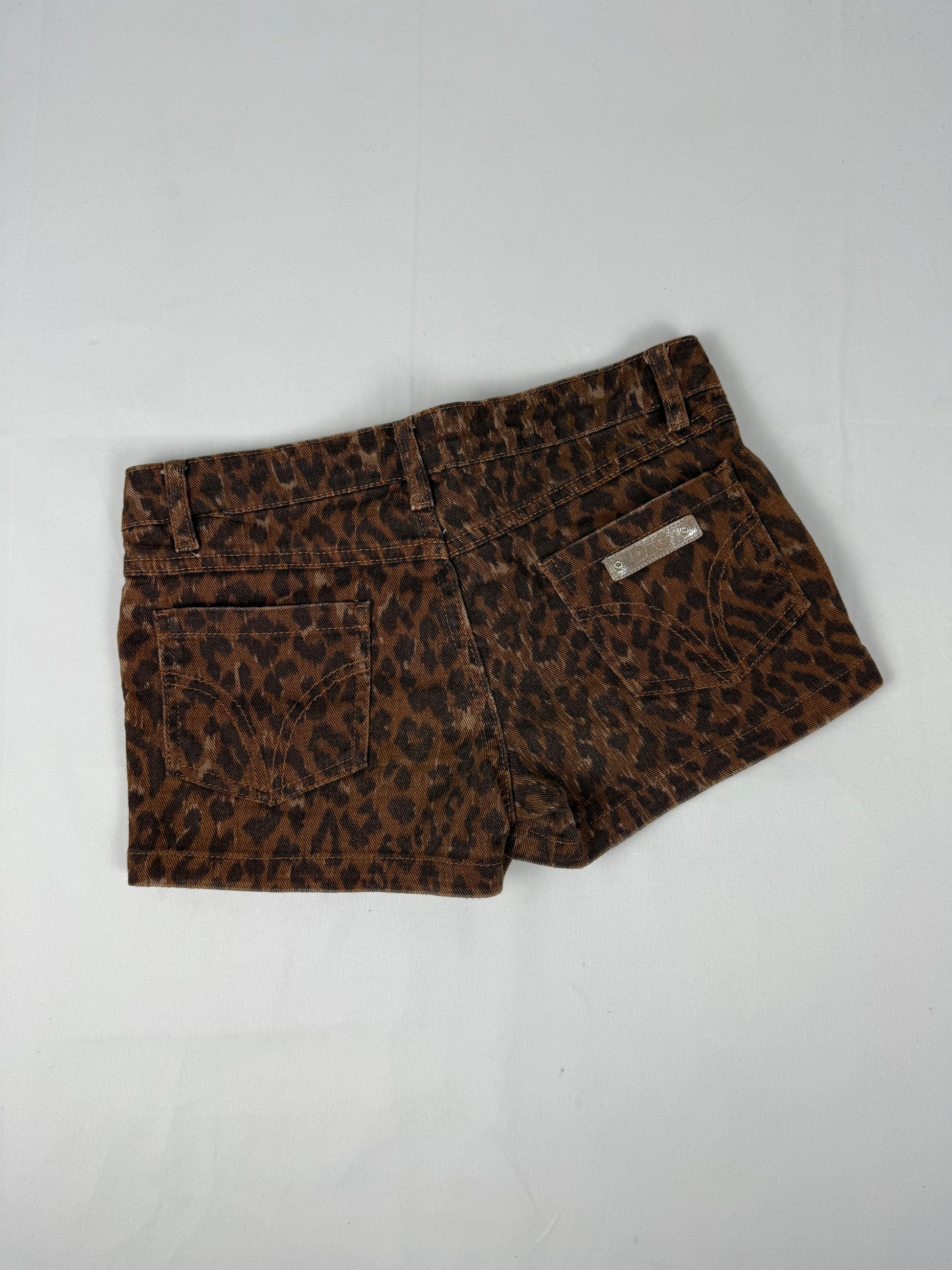 Brown animal print low rise denim mini short (XS)